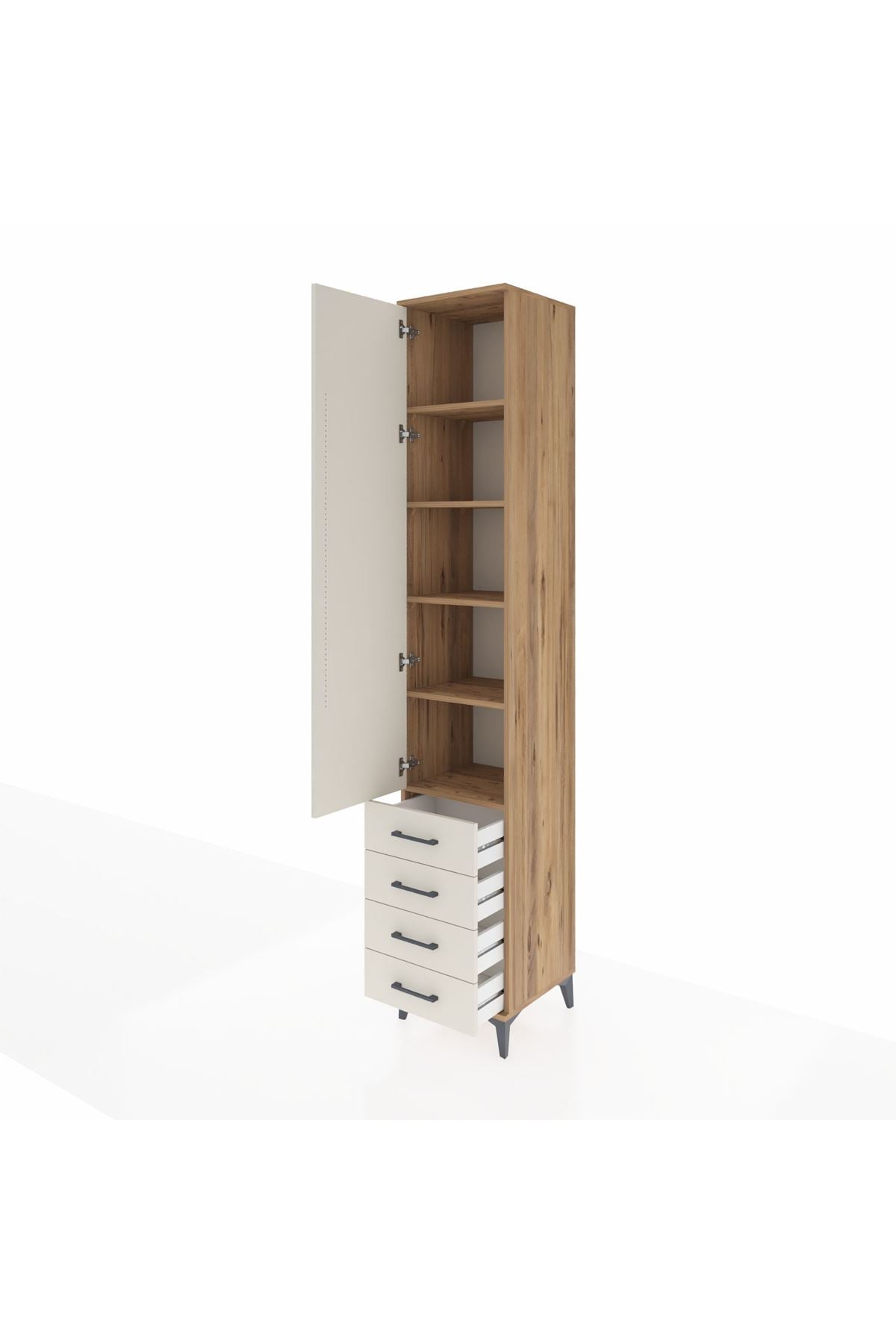 Hyperion Dolap 5 Raflı 4 Çekmeceli Tek Kapaklı 44x44x243 Çam-Aytaşı