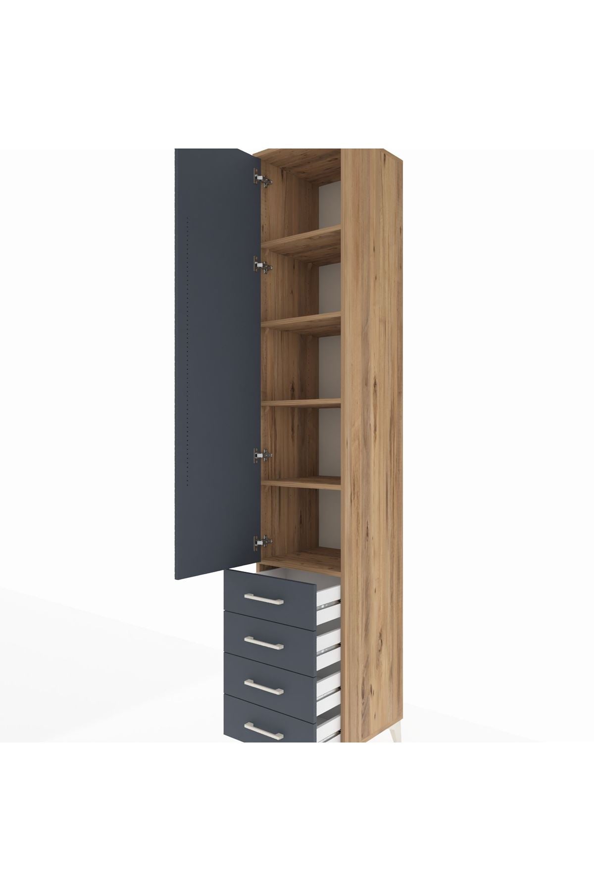 Hyperion Dolap 5 Raflı 4 Çekmeceli Tek Kapaklı 44x44x243 Çam-Antrasit