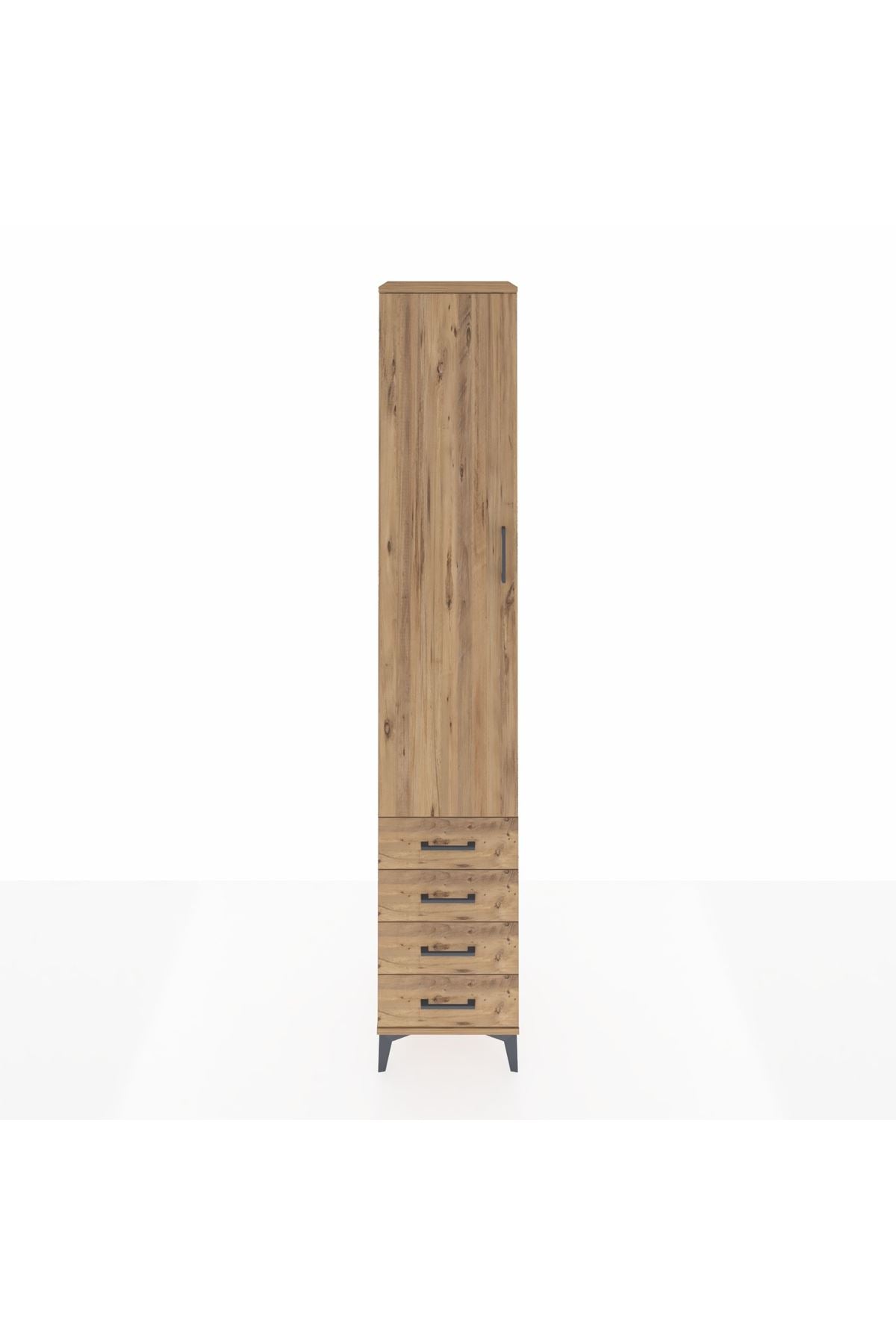 Hyperion Dolap 5 Raflı 4 Çekmeceli Tek Kapaklı 44x44x243 Çam-Çam