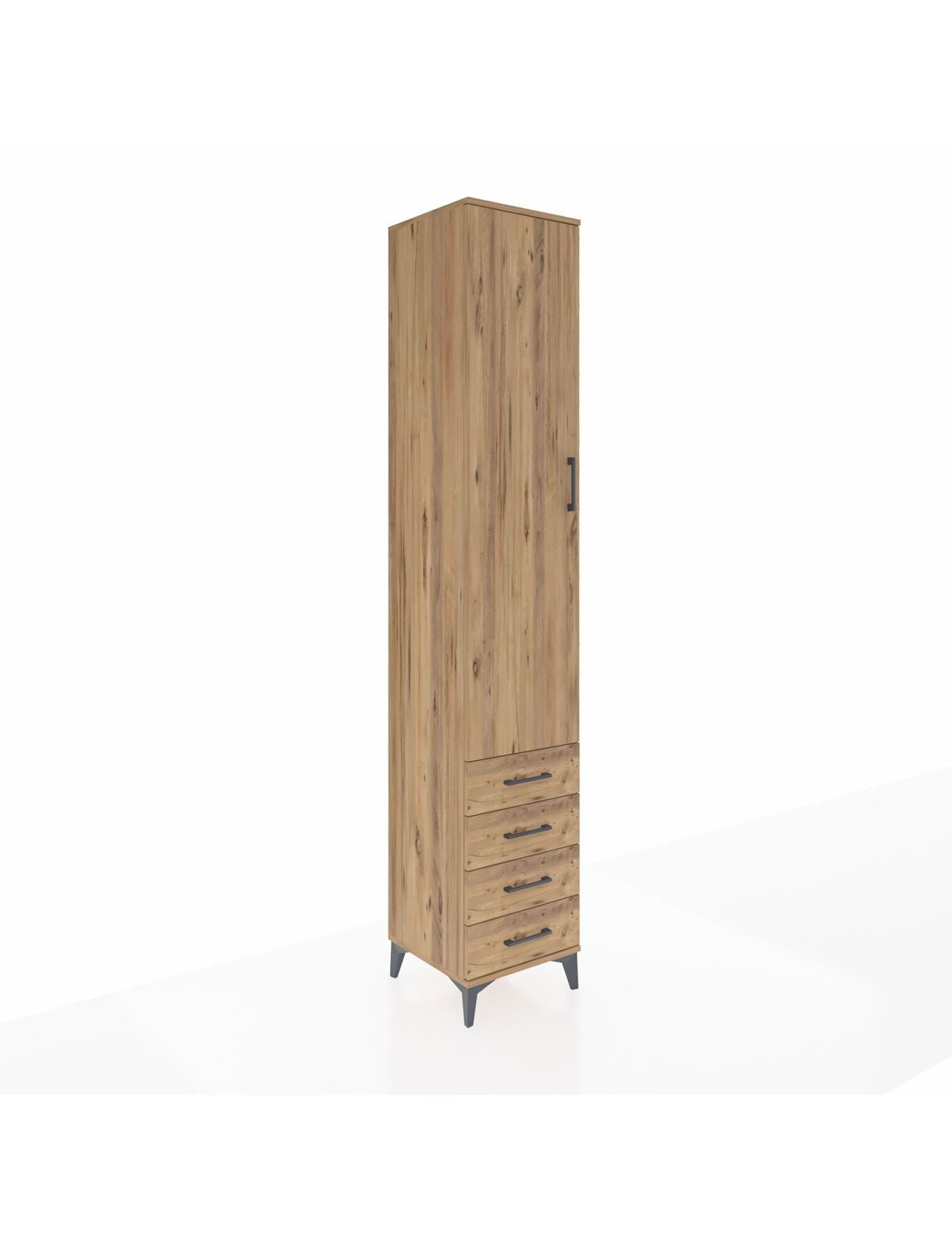 Hyperion Dolap 5 Raflı 4 Çekmeceli Tek Kapaklı 44x44x243 Çam-Çam