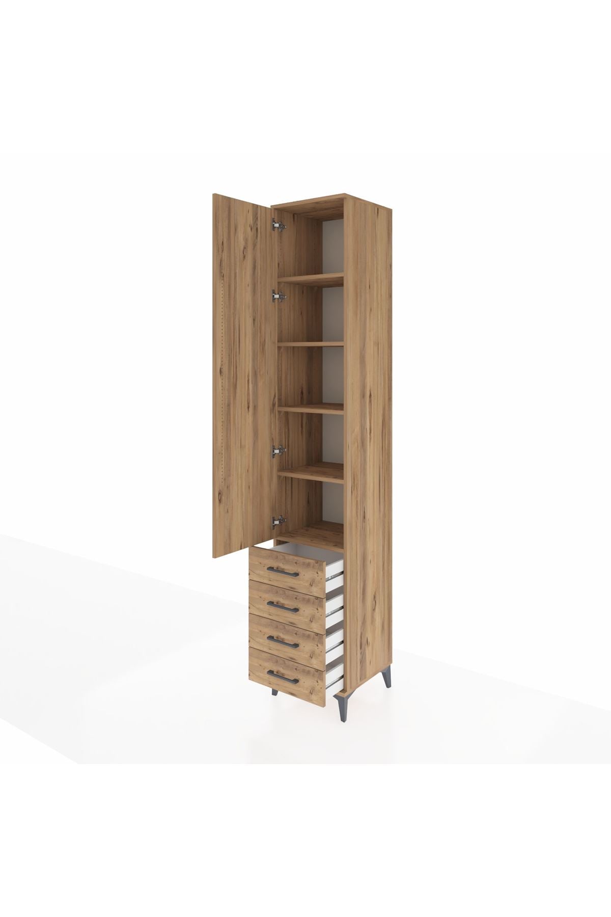 Hyperion Dolap 5 Raflı 4 Çekmeceli Tek Kapaklı 44x44x243 Çam-Çam