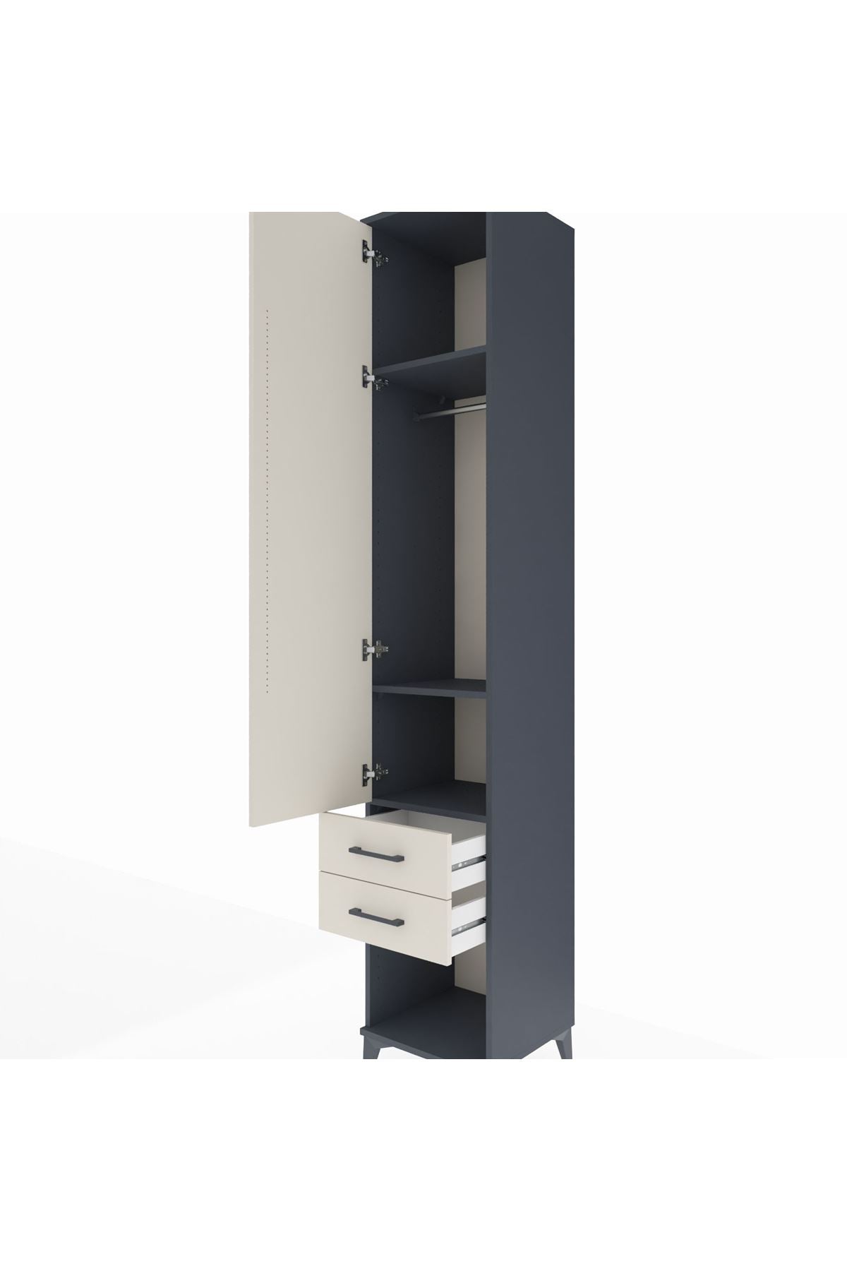 Hyperion Dolap 3 Raflı 2 Çekmeceli Tek Askılı 44x44x243 Antrasit-Aytaşı