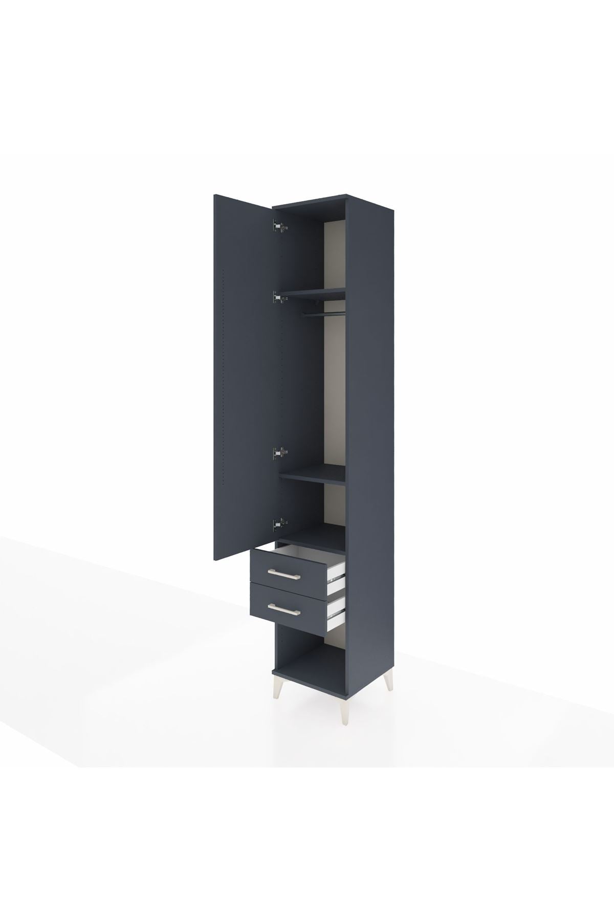 Hyperion Dolap 3 Raflı 2 Çekmeceli Tek Askılı 44x44x243 Antrasit-Antrasit