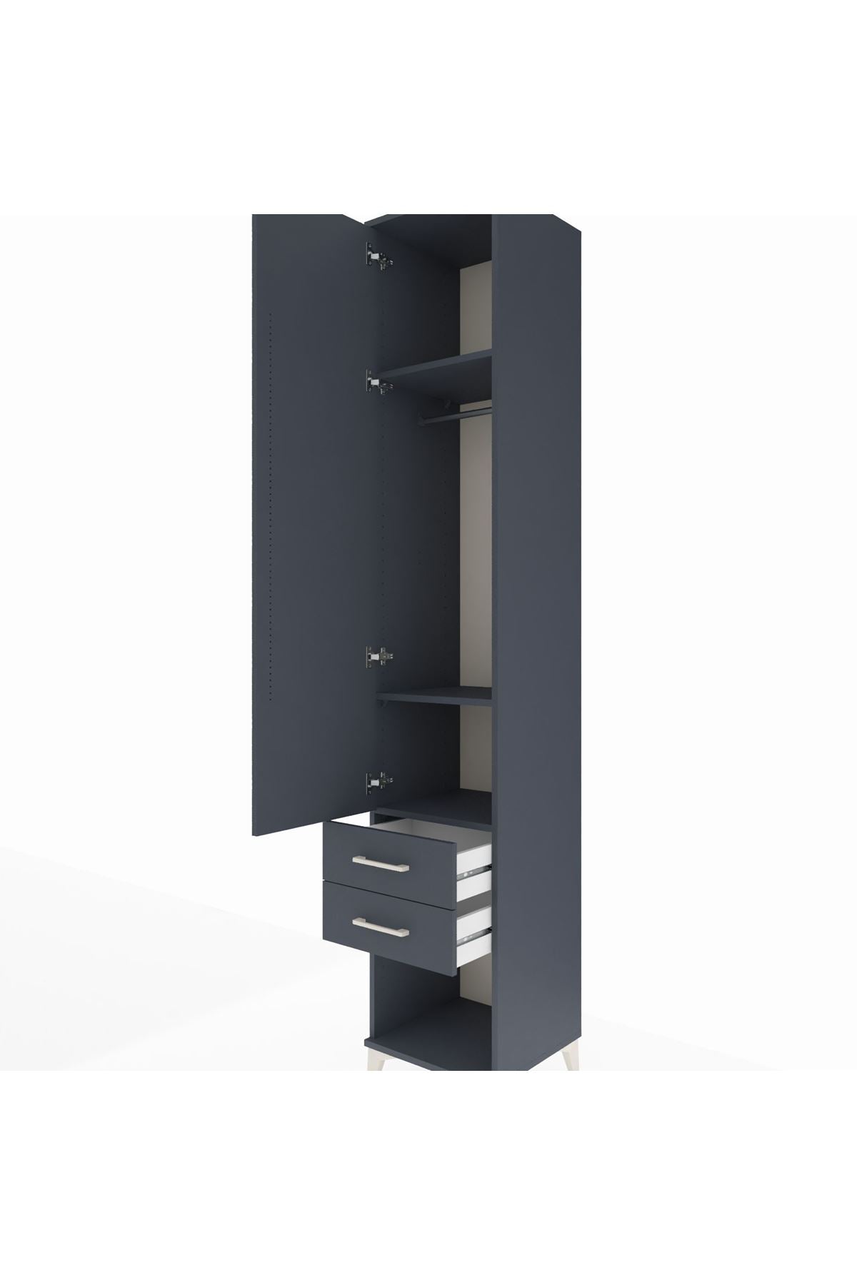 Hyperion Dolap 3 Raflı 2 Çekmeceli Tek Askılı 44x44x243 Antrasit-Antrasit