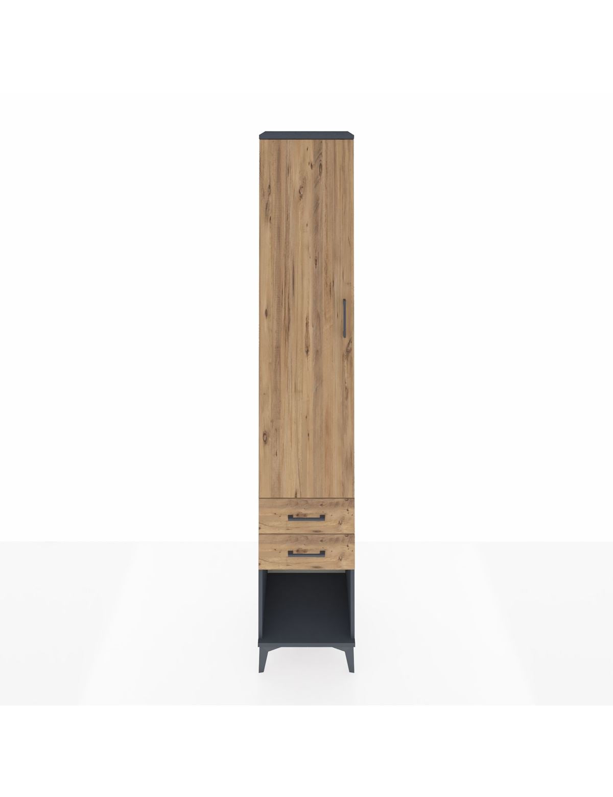 Hyperion Dolap 3 Raflı 2 Çekmeceli Tek Askılı 44x44x243 Antrasit-Çam