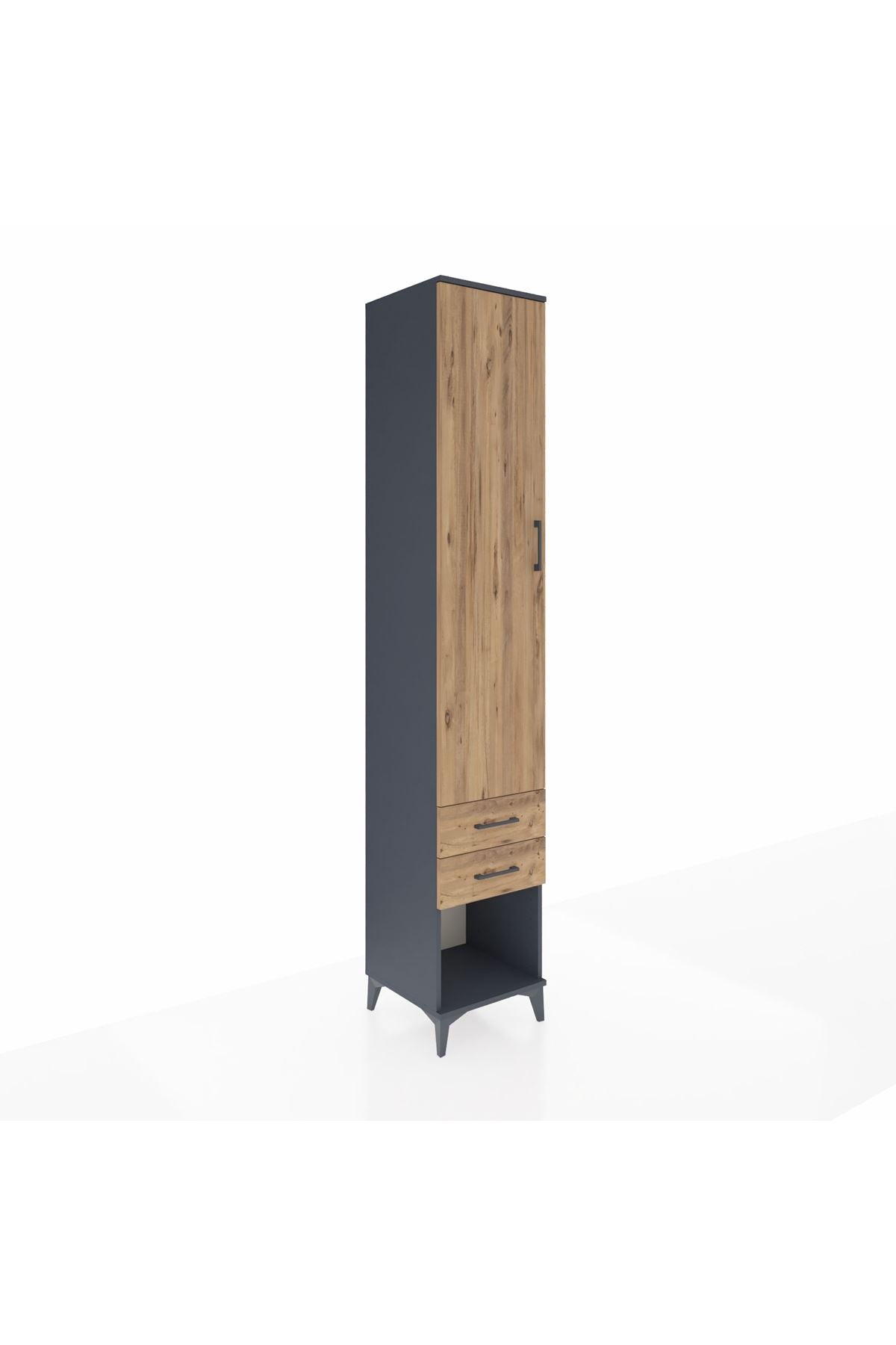 Hyperion Dolap 3 Raflı 2 Çekmeceli Tek Askılı 44x44x243 Antrasit-Çam