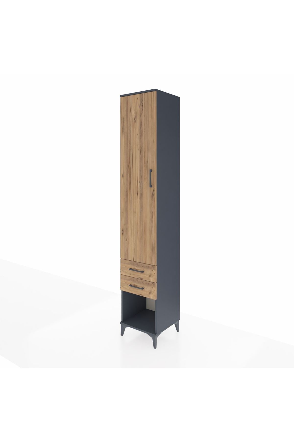 Hyperion Dolap 3 Raflı 2 Çekmeceli Tek Askılı 44x44x243 Antrasit-Çam