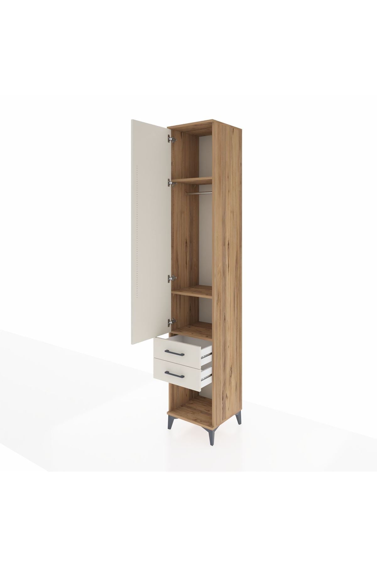 Hyperion Dolap 3 Raflı 2 Çekmeceli Tek Askılı 44x44x243 Çam-Aytaşı