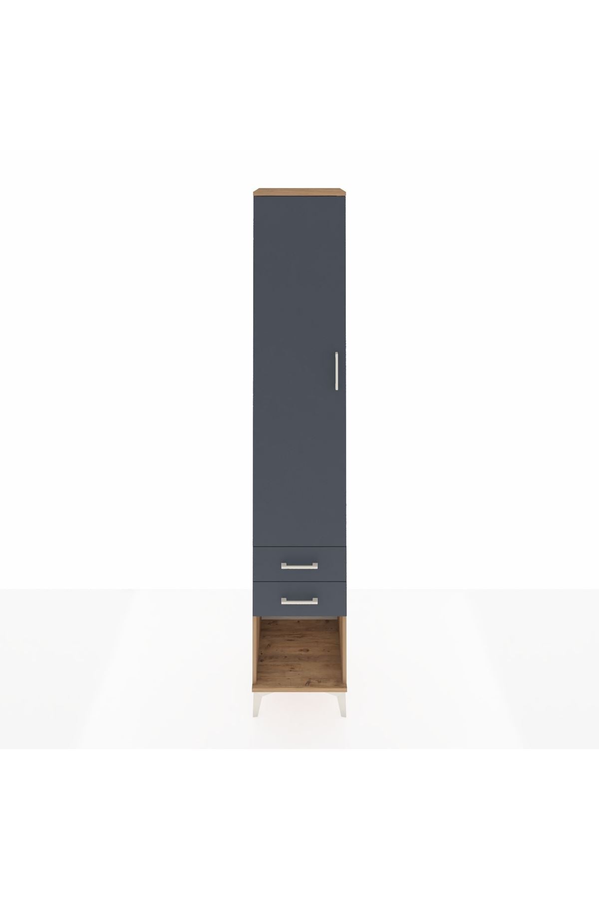 Hyperion Dolap 3 Raflı 2 Çekmeceli Tek Askılı 44x44x243 Çam-Antrasit