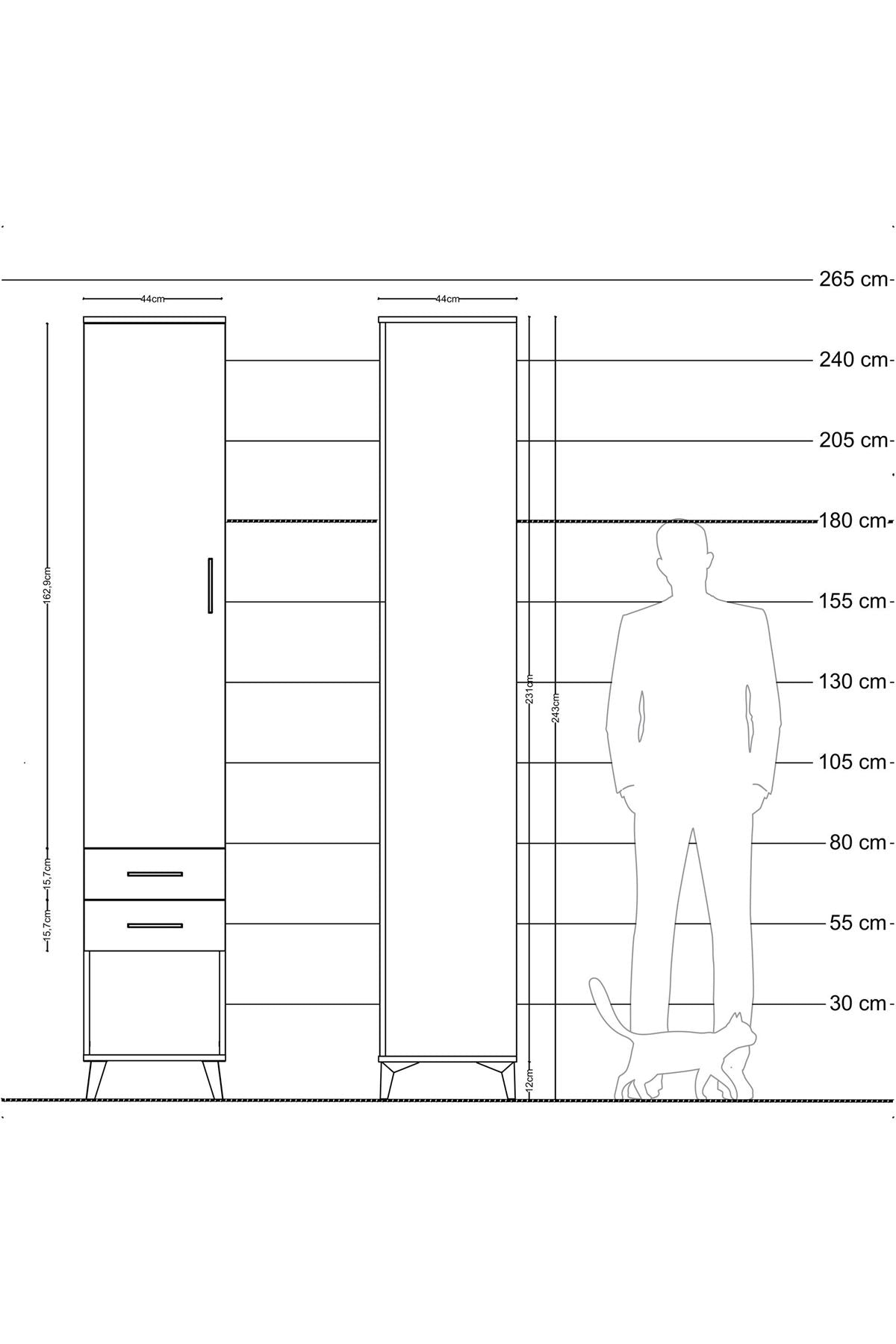 Hyperion Dolap 3 Raflı 2 Çekmeceli Tek Askılı 44x44x243 Çam-Antrasit