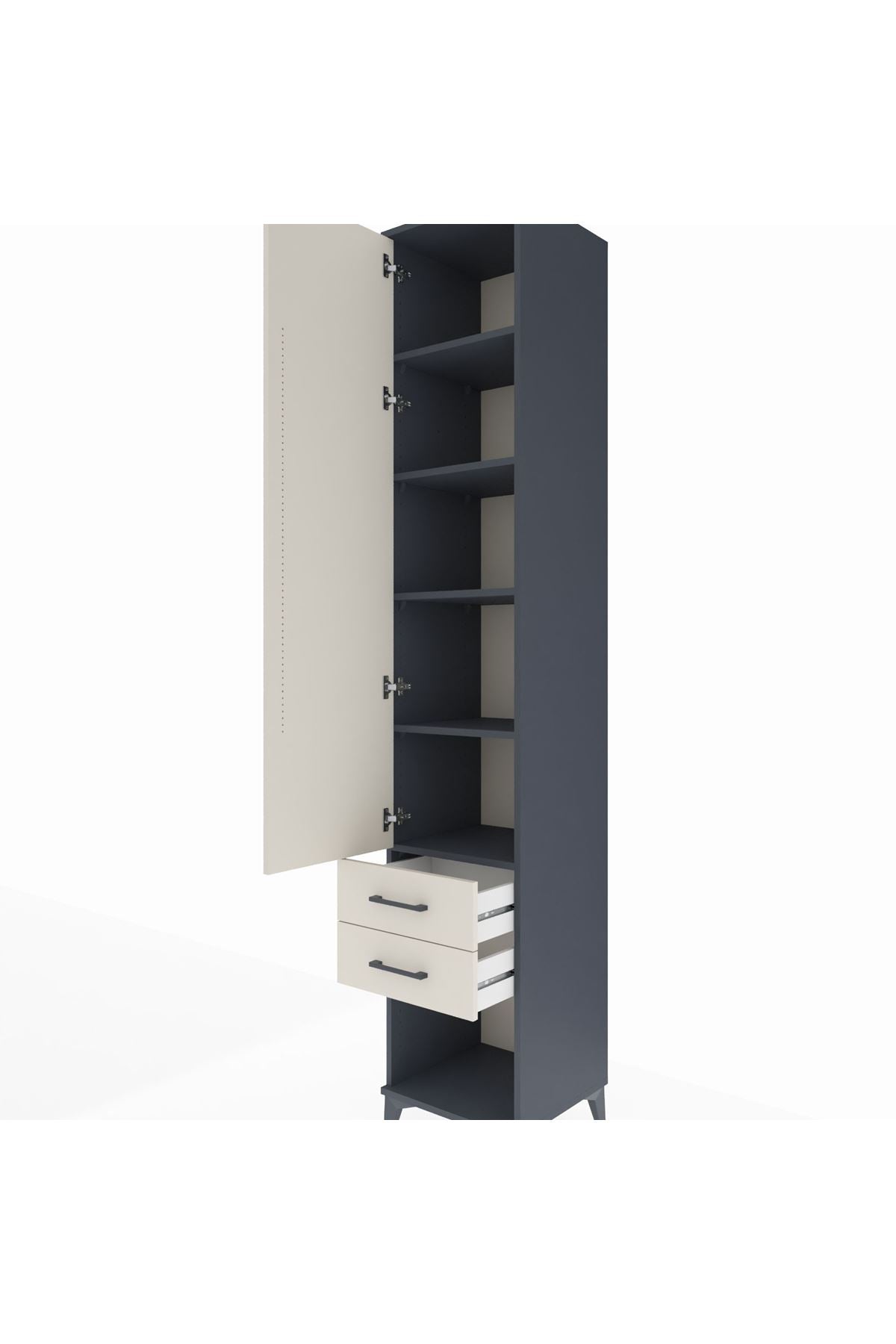 Hyperion Dolap 5 Raflı 2 Çekmeceli Tek Kapaklı 44x44x243 Antrasit-Aytaşı