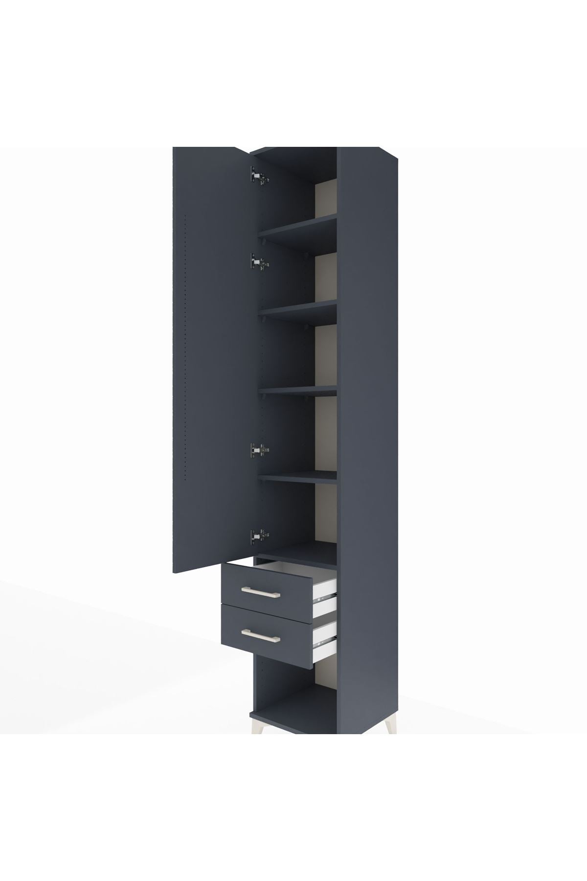 Hyperion Dolap 5 Raflı 2 Çekmeceli Tek Kapaklı 44x44x243 Antrasit-Antrasit