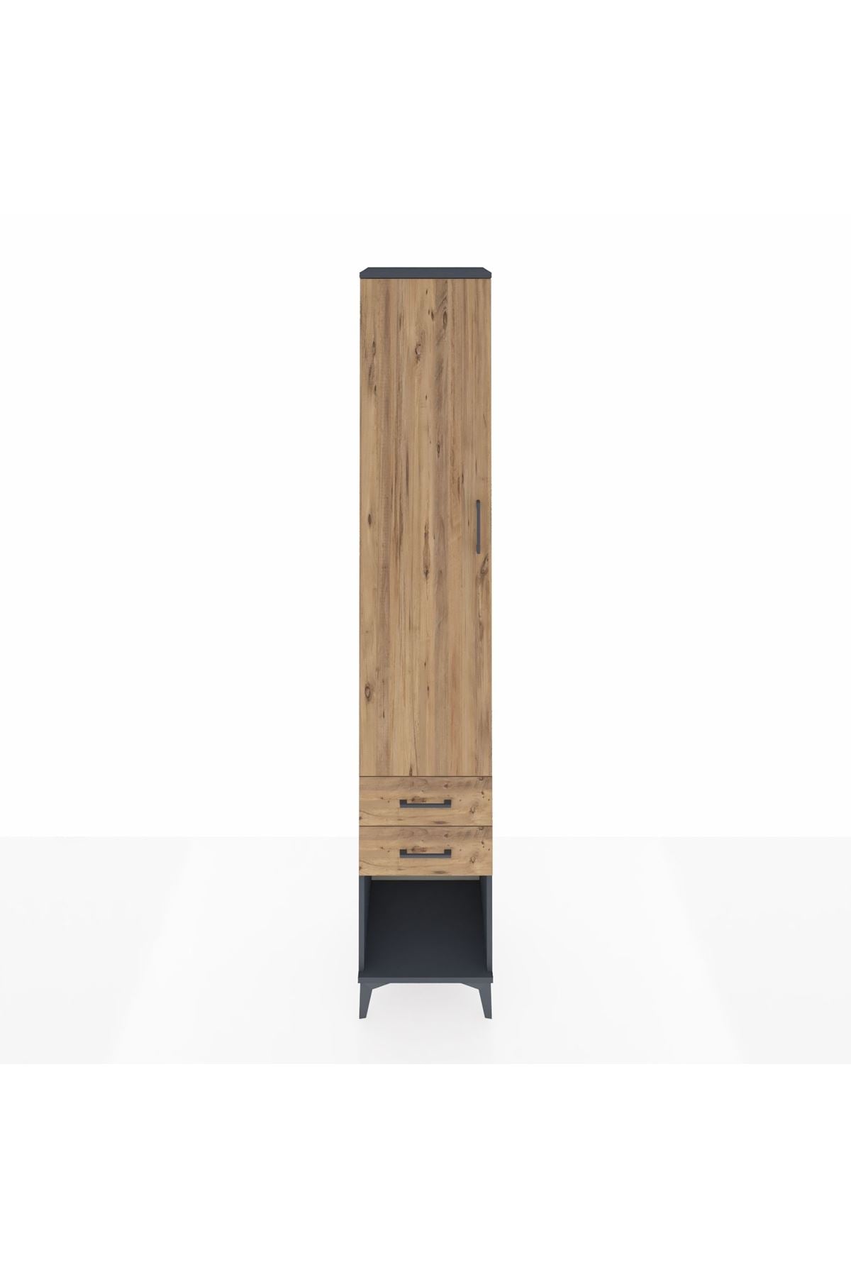 Hyperion Dolap 5 Raflı 2 Çekmeceli Tek Kapaklı 44x44x243 Antrasit-Çam