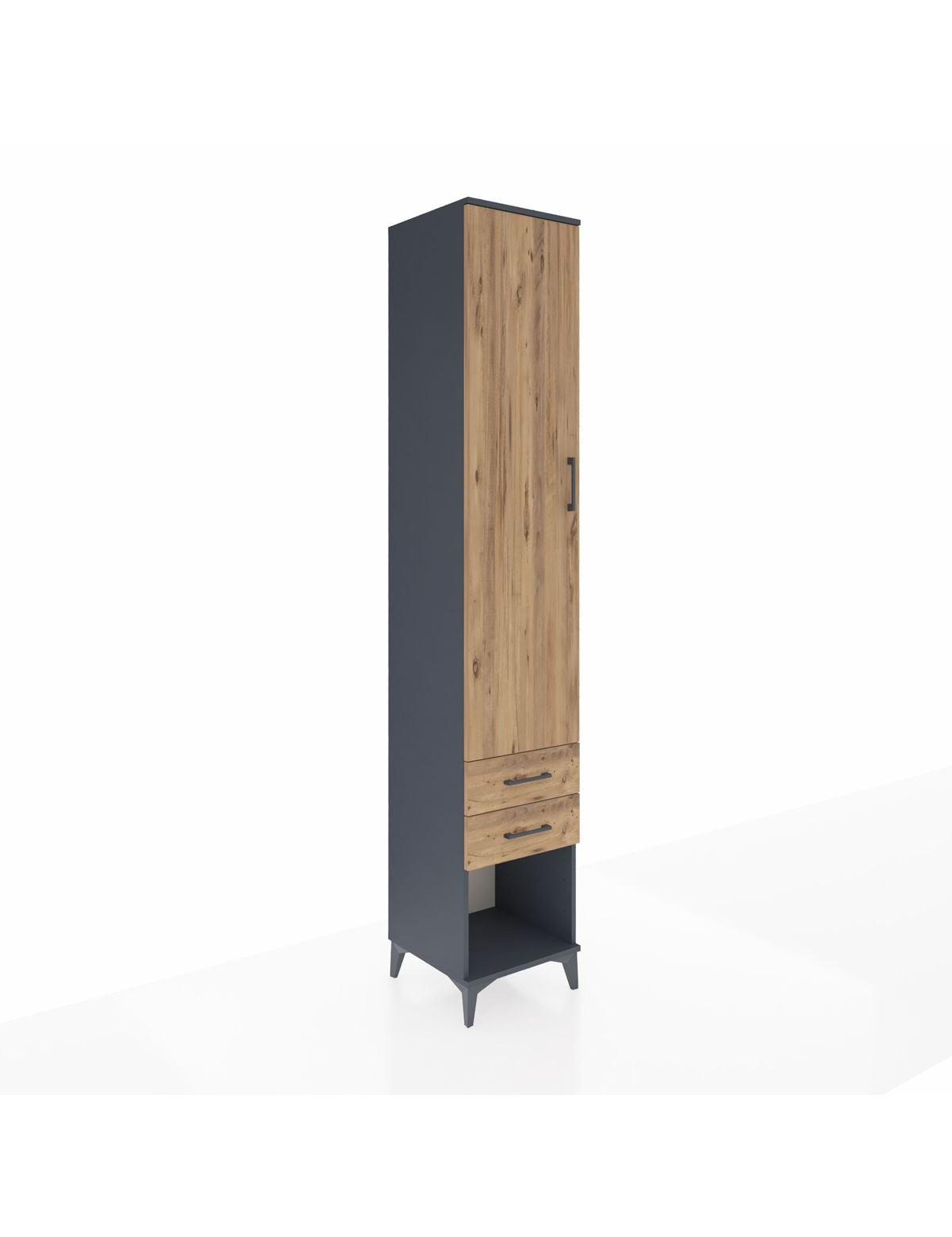 Hyperion Dolap 5 Raflı 2 Çekmeceli Tek Kapaklı 44x44x243 Antrasit-Çam