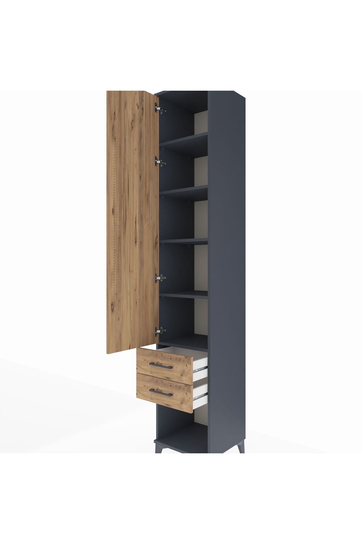 Hyperion Dolap 5 Raflı 2 Çekmeceli Tek Kapaklı 44x44x243 Antrasit-Çam