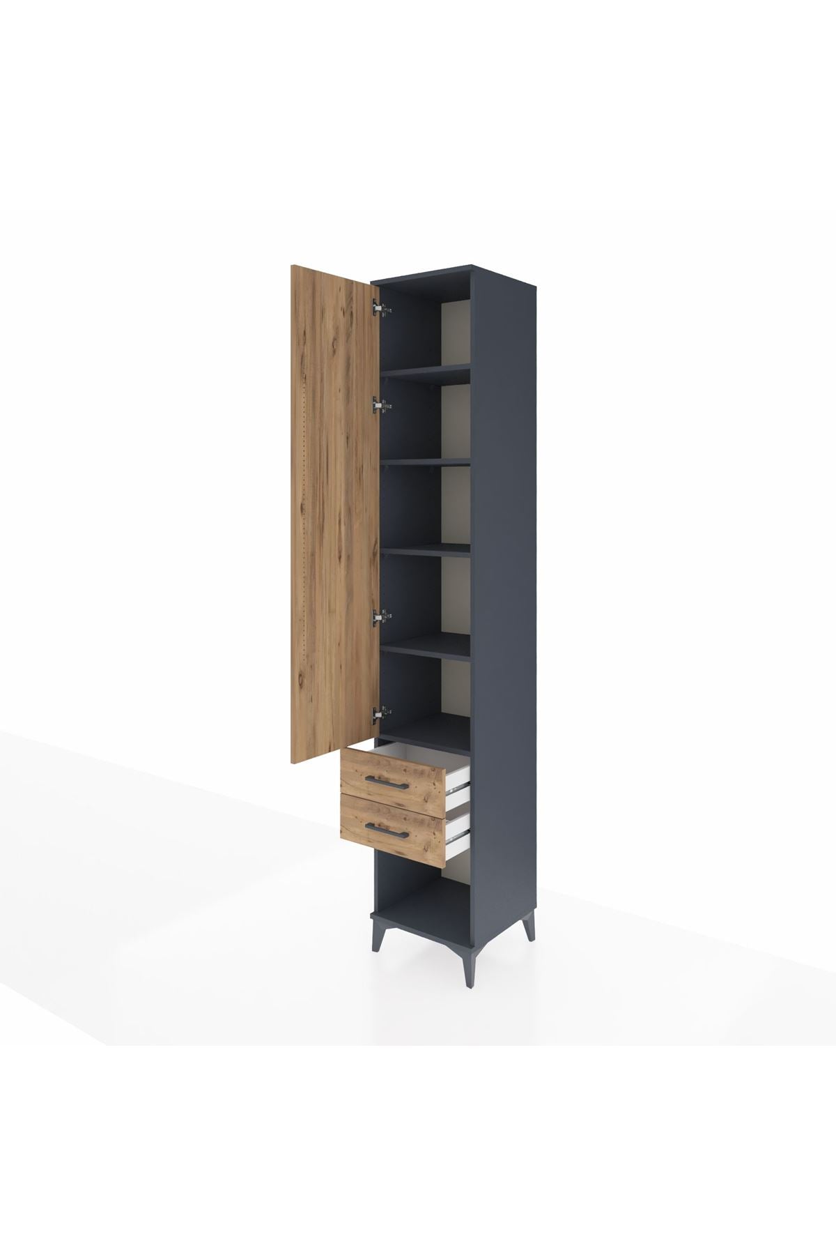 Hyperion Dolap 5 Raflı 2 Çekmeceli Tek Kapaklı 44x44x243 Antrasit-Çam