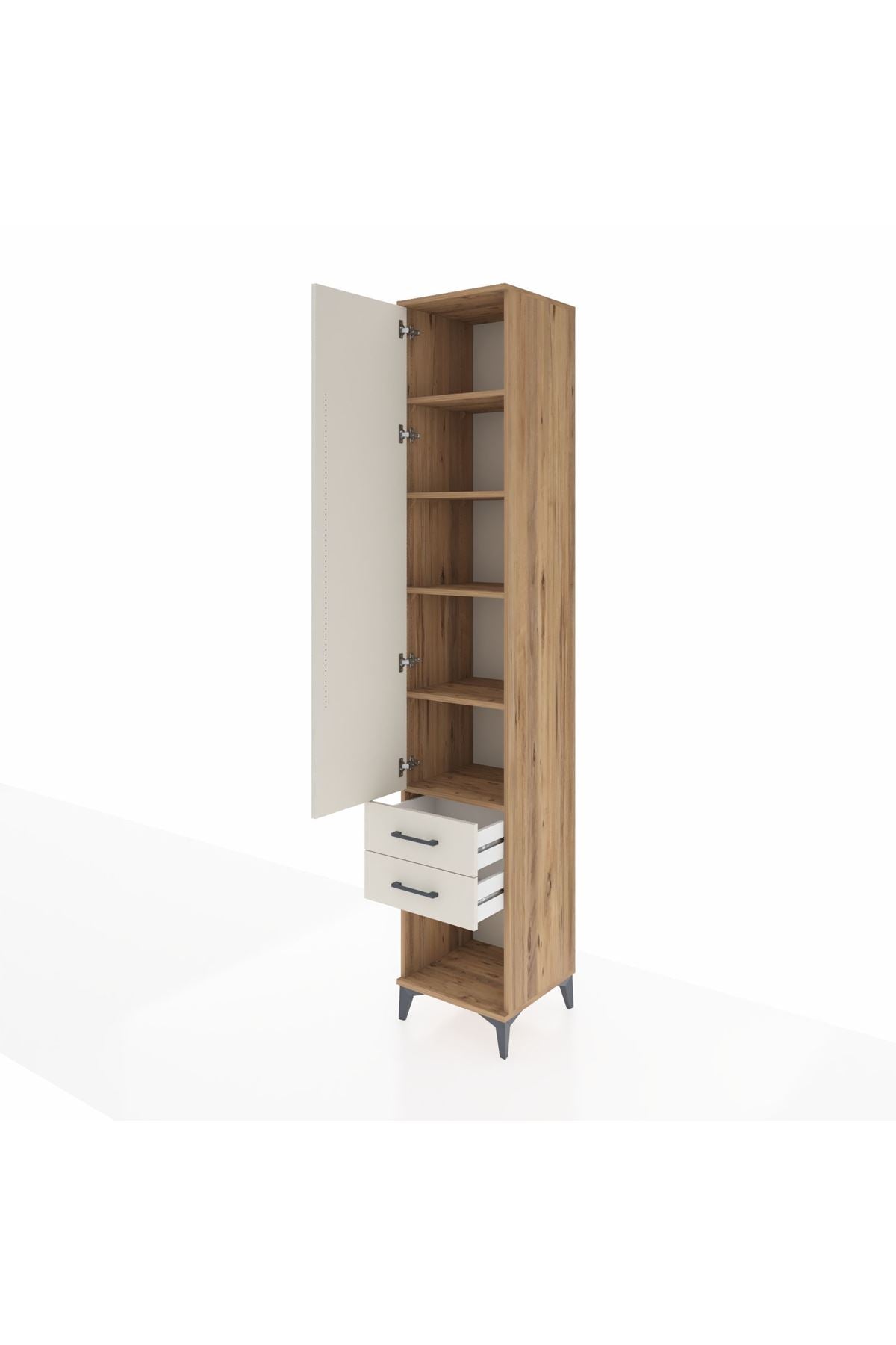 Hyperion Dolap 5 Raflı 2 Çekmeceli Tek Kapaklı 44x44x243 Çam-Aytaşı