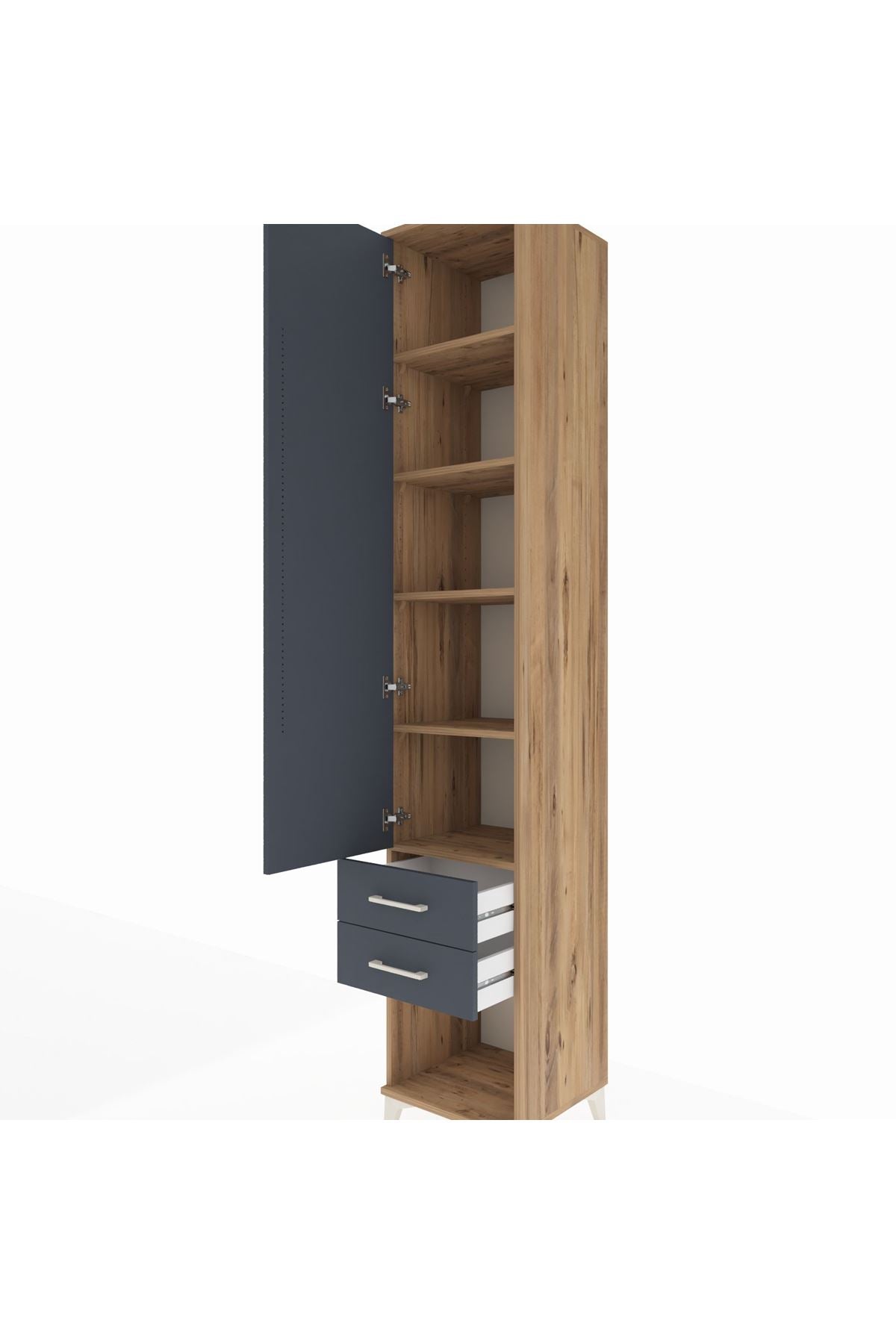 Hyperion Dolap 5 Raflı 2 Çekmeceli Tek Kapaklı 44x44x243 Çam-Antrasit