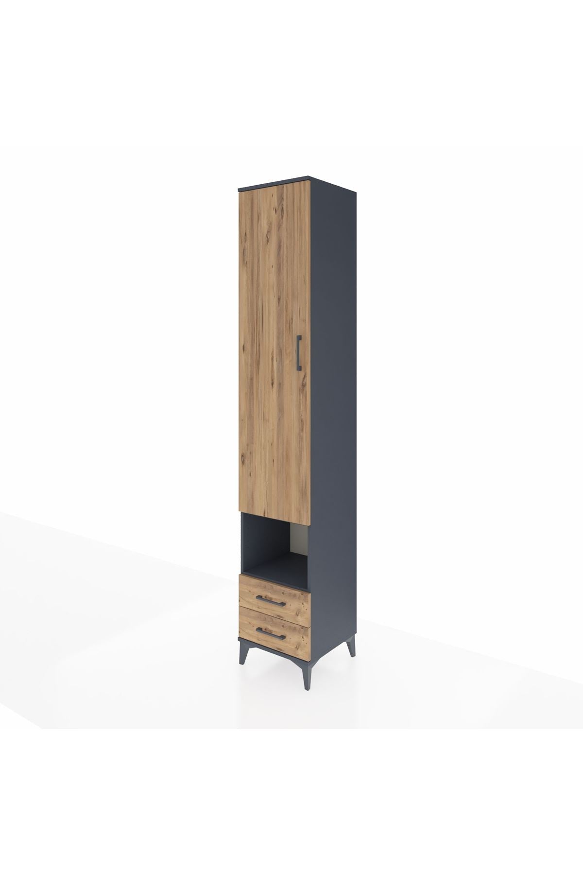 Hyperion Dolap 4 Raflı 2 Çekmeceli Tek Askılı 44x44x243 Antrasit-Çam