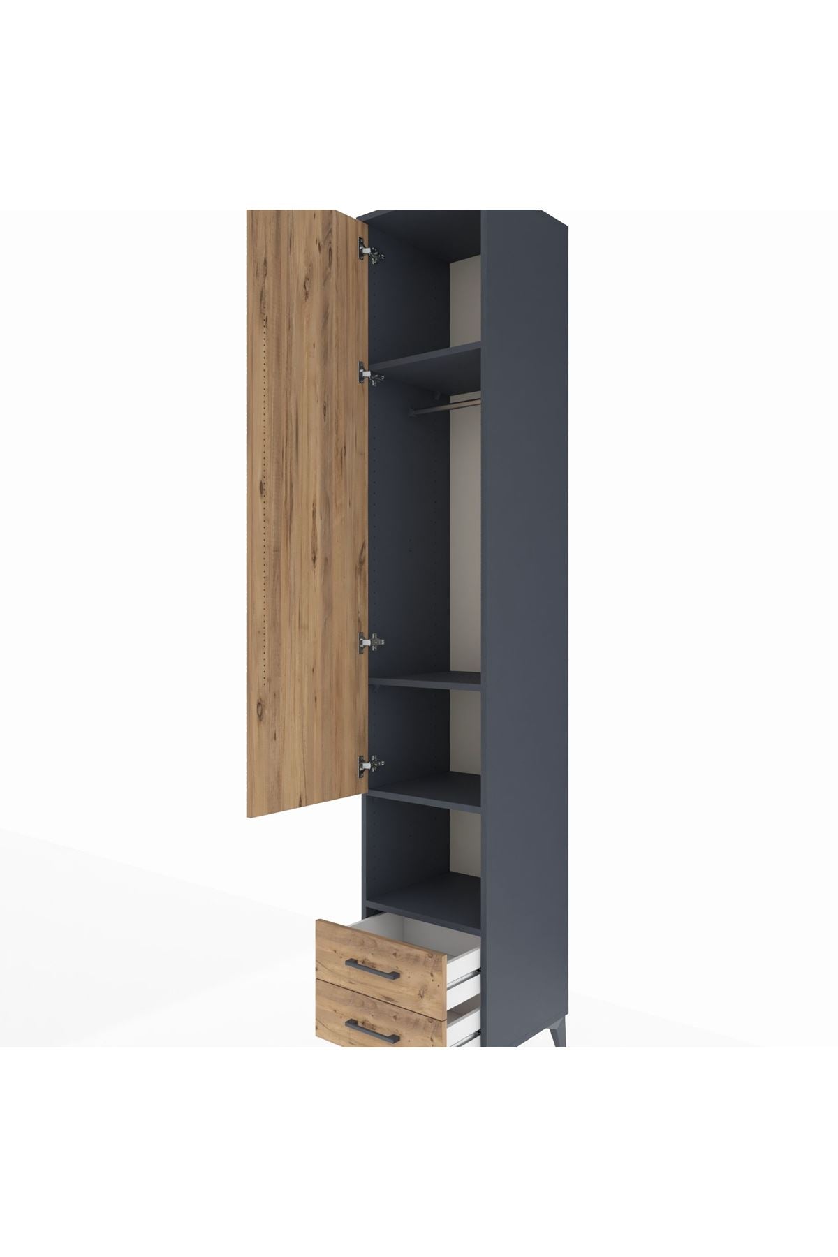 Hyperion Dolap 4 Raflı 2 Çekmeceli Tek Askılı 44x44x243 Antrasit-Çam