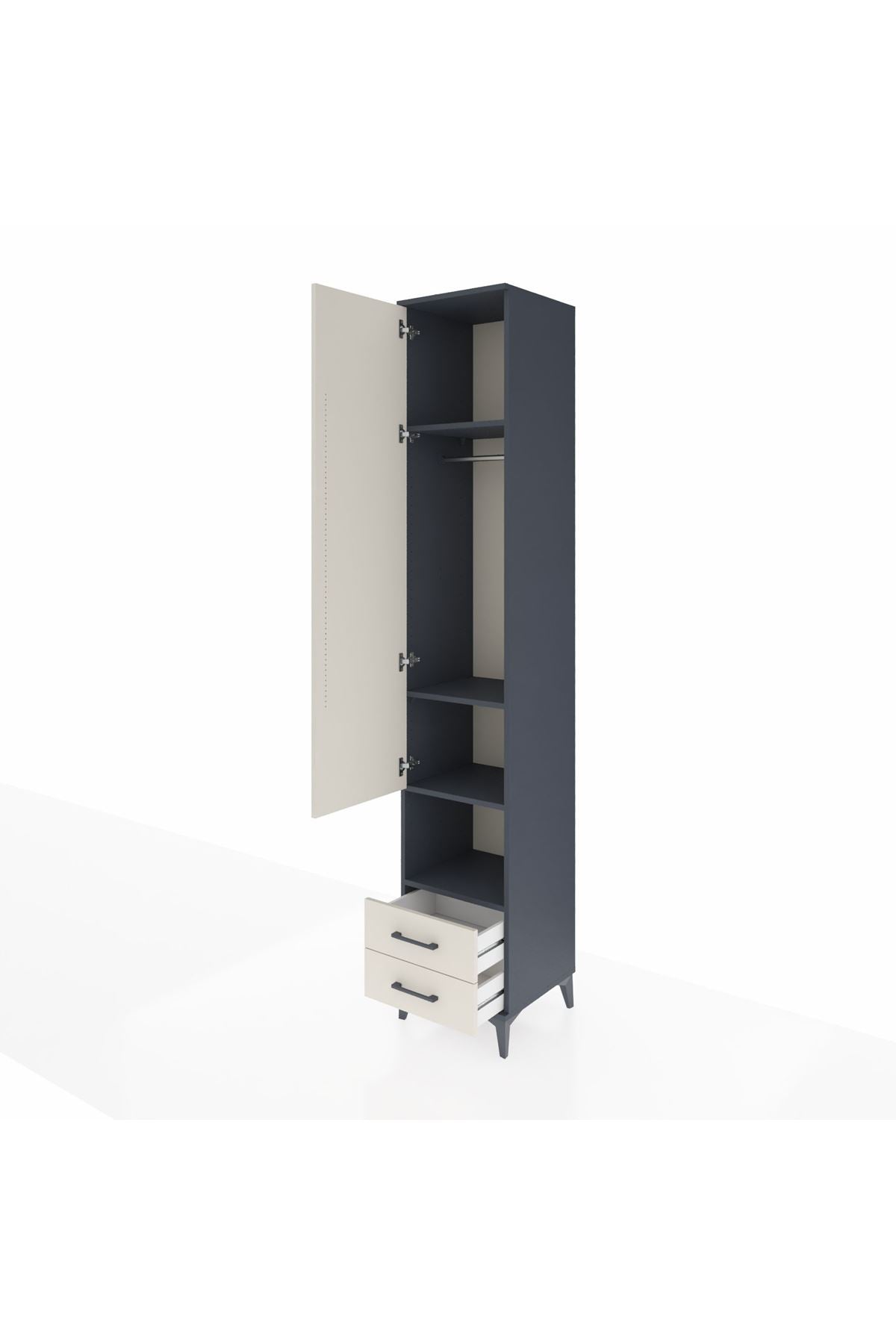 Hyperion Dolap 4 Raflı 2 Çekmeceli Tek Askılı 44x44x243 Antrasit-Aytaşı