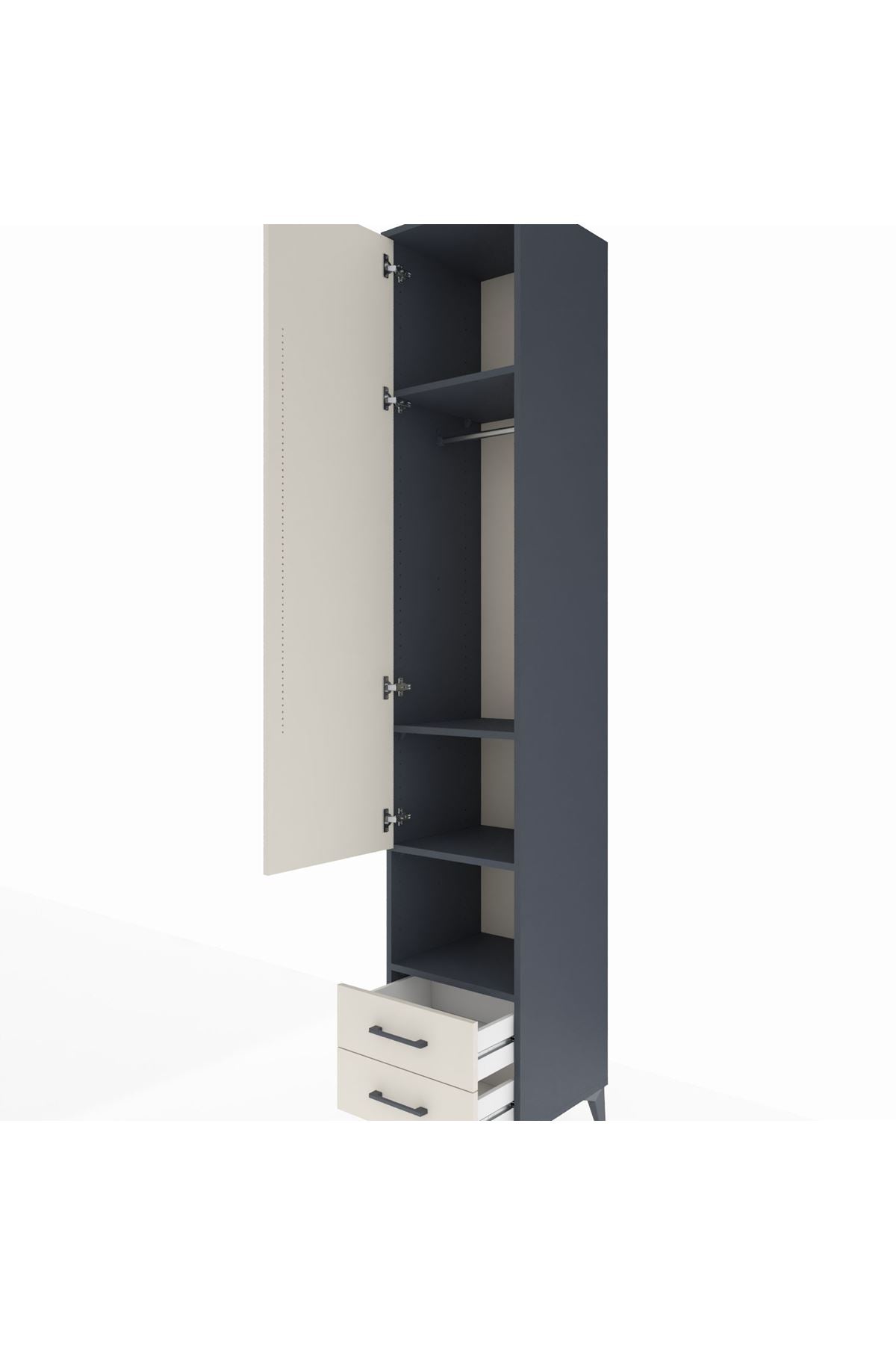 Hyperion Dolap 4 Raflı 2 Çekmeceli Tek Askılı 44x44x243 Antrasit-Aytaşı