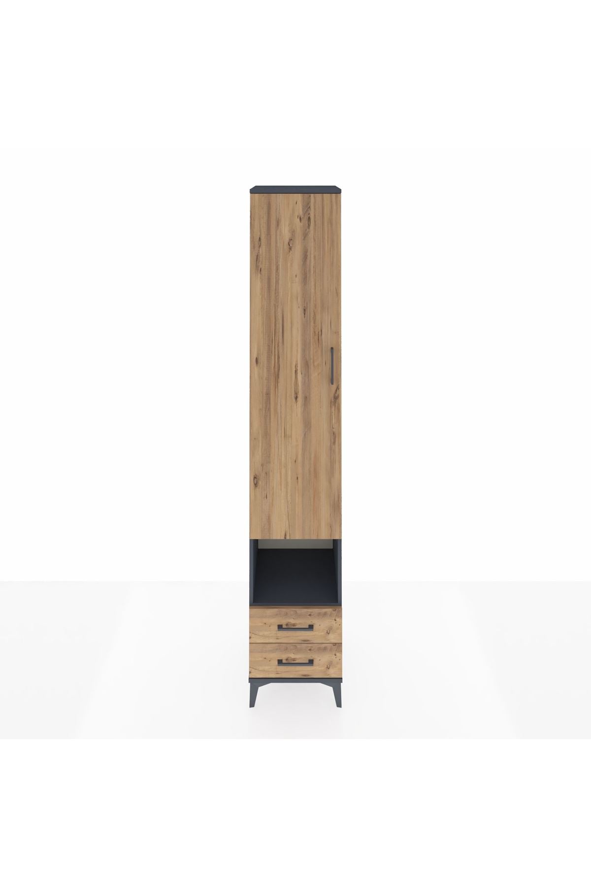 Hyperion Dolap 4 Raflı 2 Çekmeceli Tek Askılı 44x44x243 Antrasit-Çam