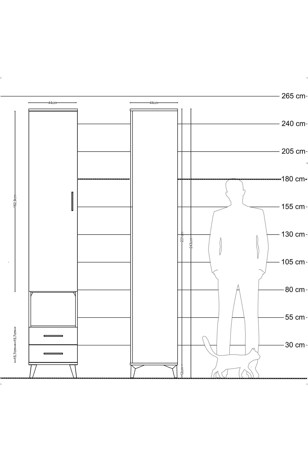 Hyperion Dolap 4 Raflı 2 Çekmeceli Tek Askılı 44x44x243 Antrasit-Çam