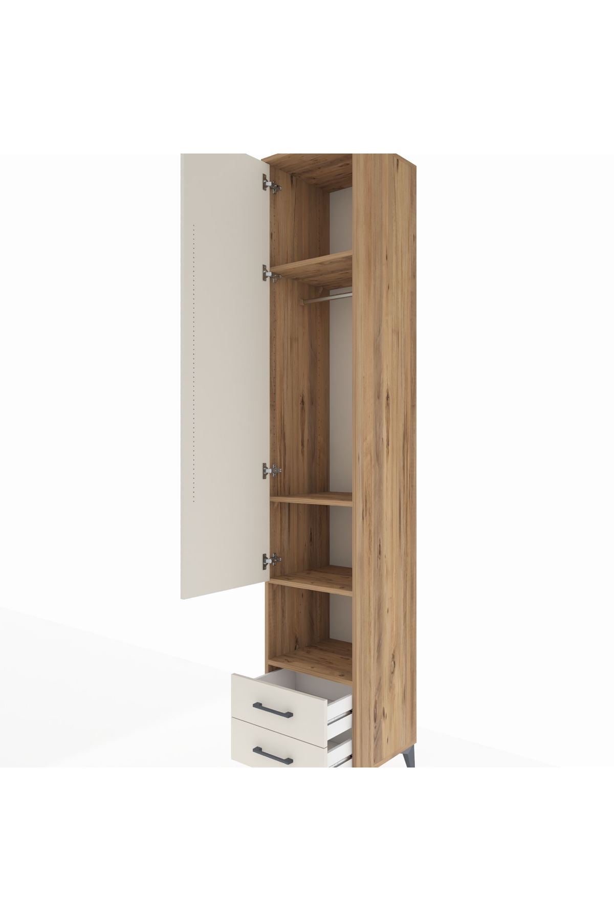 Hyperion Dolap 4 Raflı 2 Çekmeceli Tek Askılı 44x44x243 Çam-Aytaşı