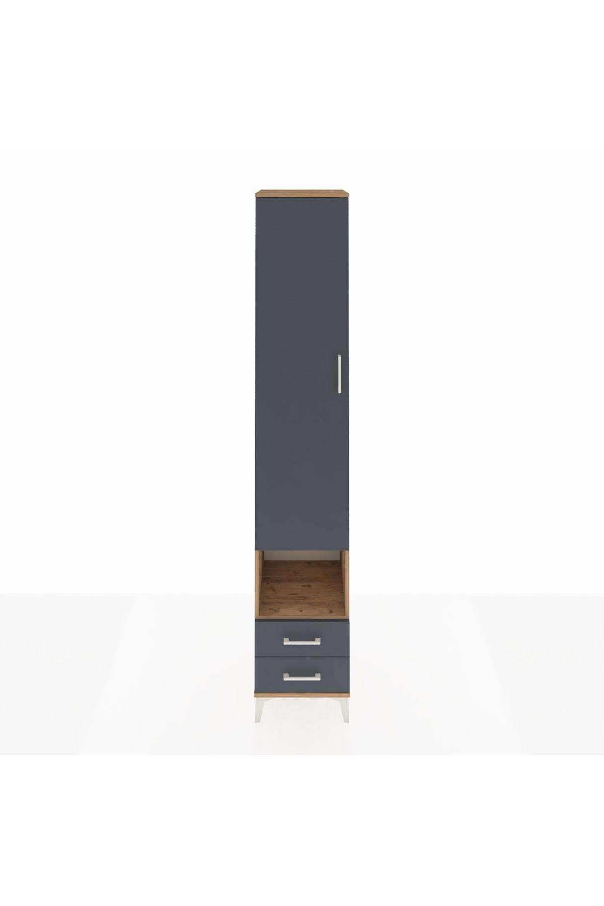 Hyperion Dolap 4 Raflı 2 Çekmeceli Tek Askılı 44x44x243 Çam-Antrasit