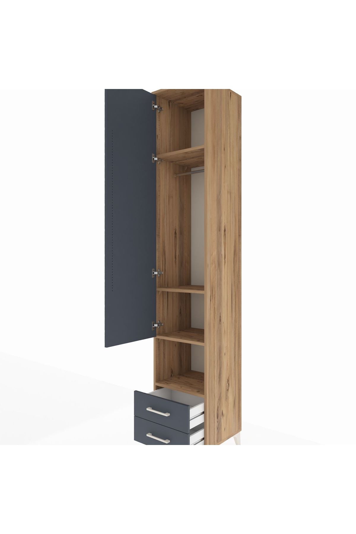 Hyperion Dolap 4 Raflı 2 Çekmeceli Tek Askılı 44x44x243 Çam-Antrasit