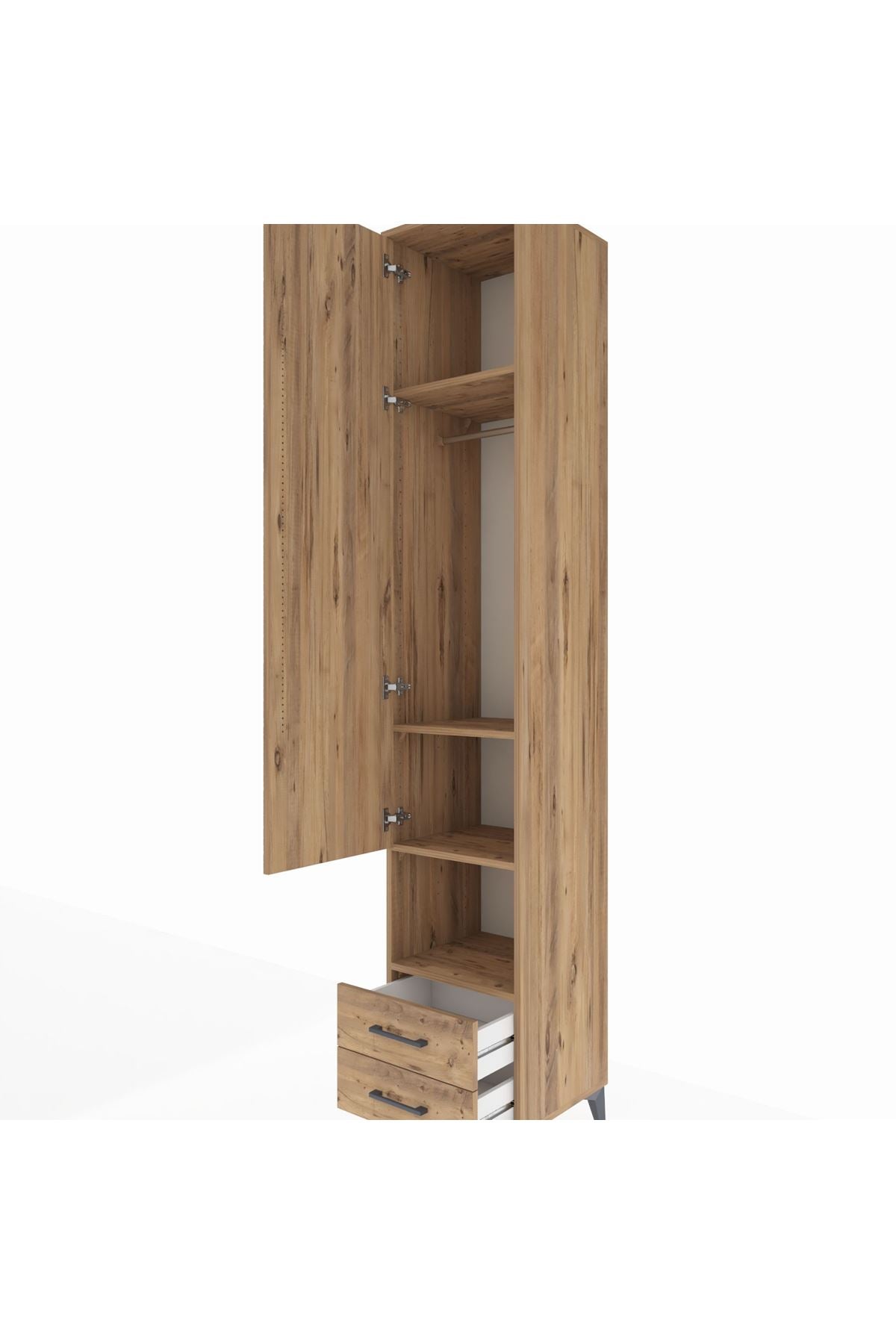 Hyperion Dolap 4 Raflı 2 Çekmeceli Tek Askılı 44x44x243 Çam-Çam