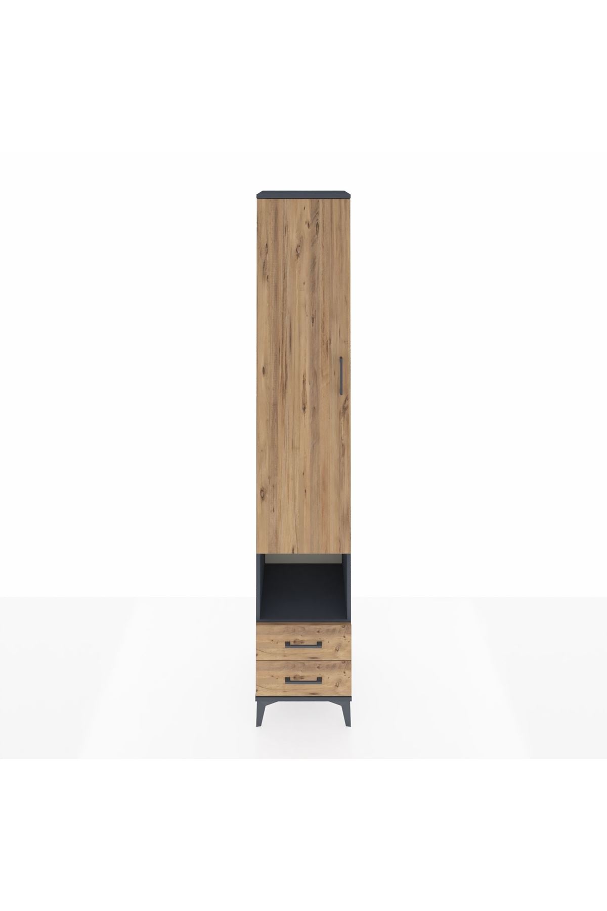 Hyperion Dolap 6 Raflı 2 Çekmeceli Tek Kapaklı 44x44x243 Antrasit-Çam