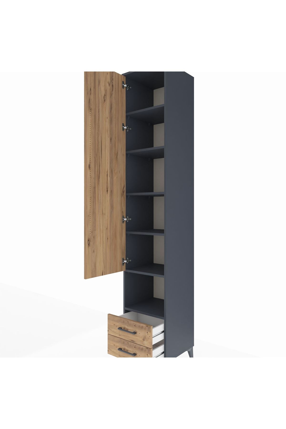 Hyperion Dolap 6 Raflı 2 Çekmeceli Tek Kapaklı 44x44x243 Antrasit-Çam