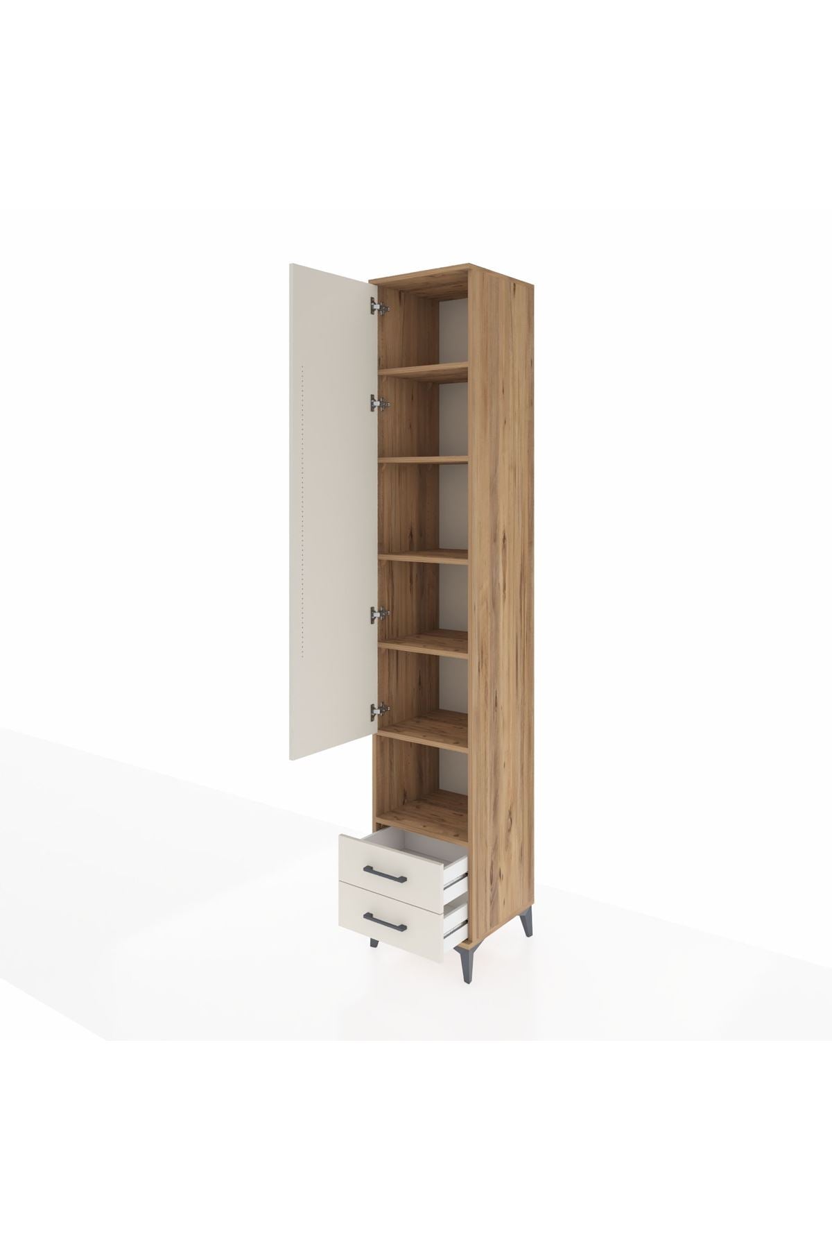 Hyperion Dolap 6 Raflı 2 Çekmeceli Tek Kapaklı 44x44x243 Çam-Aytaşı