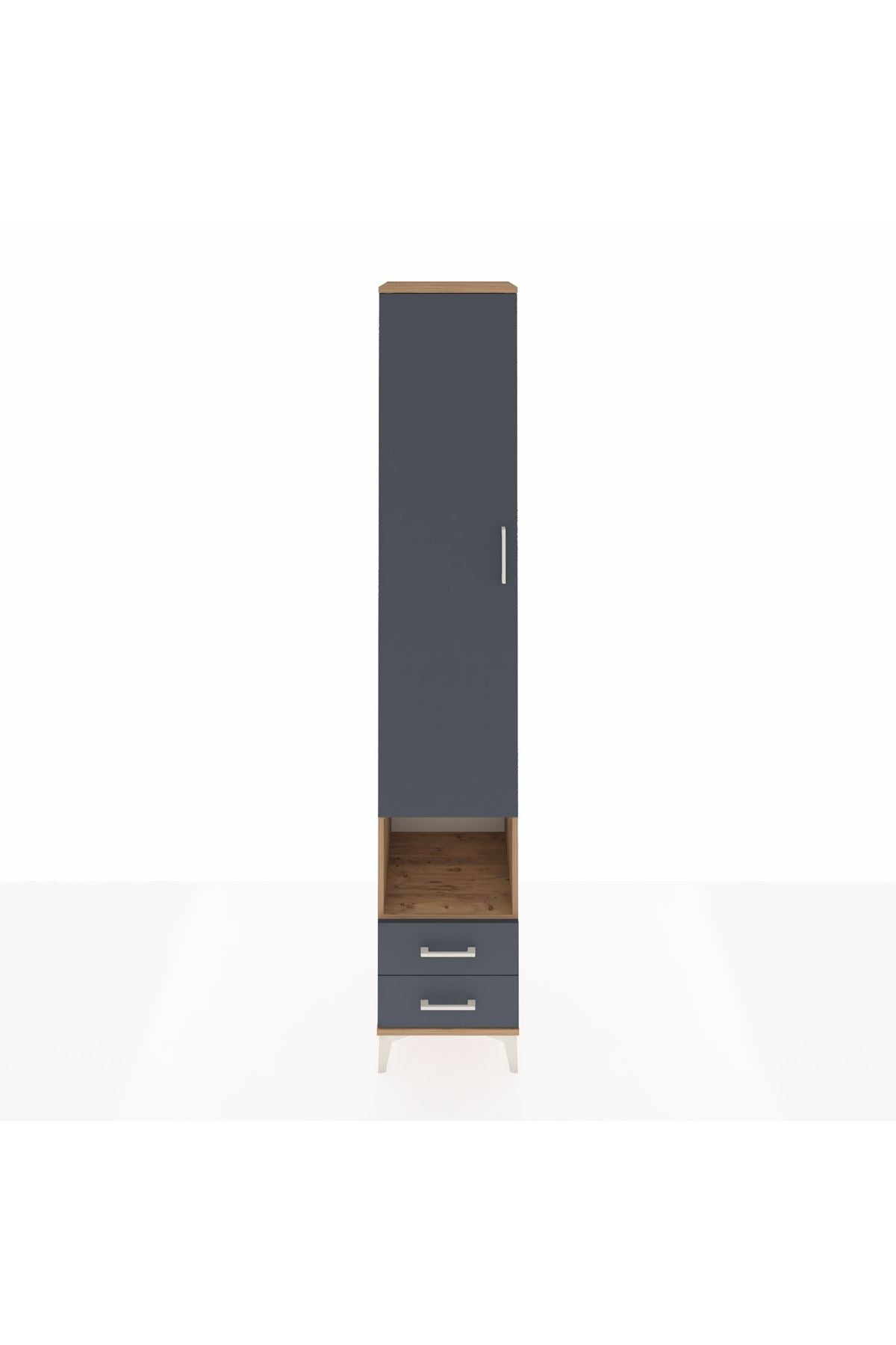 Hyperion Dolap 6 Raflı 2 Çekmeceli Tek Kapaklı 44x44x243 Çam-Antrasit