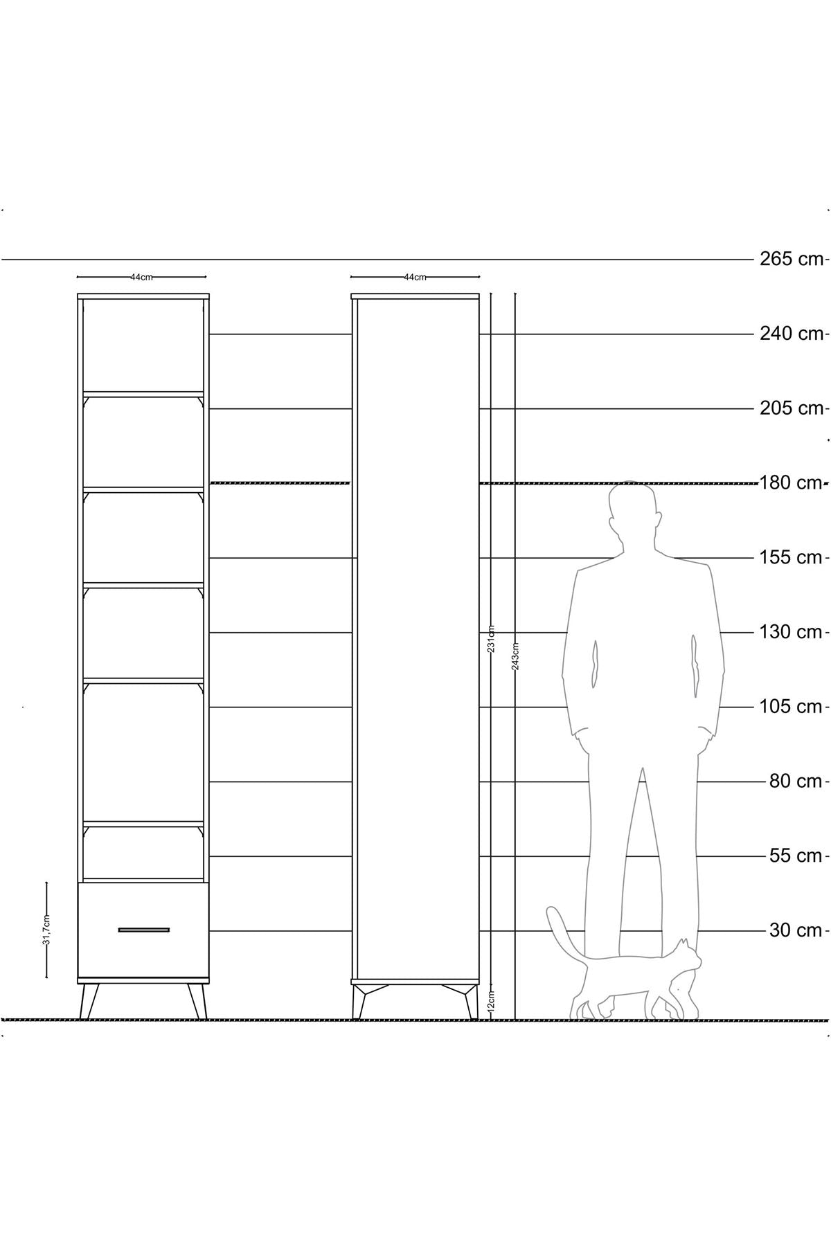 Hyperion Dolap 6 Raflı Tek Çekmeceli 44x44x243 Çam-Antrasit
