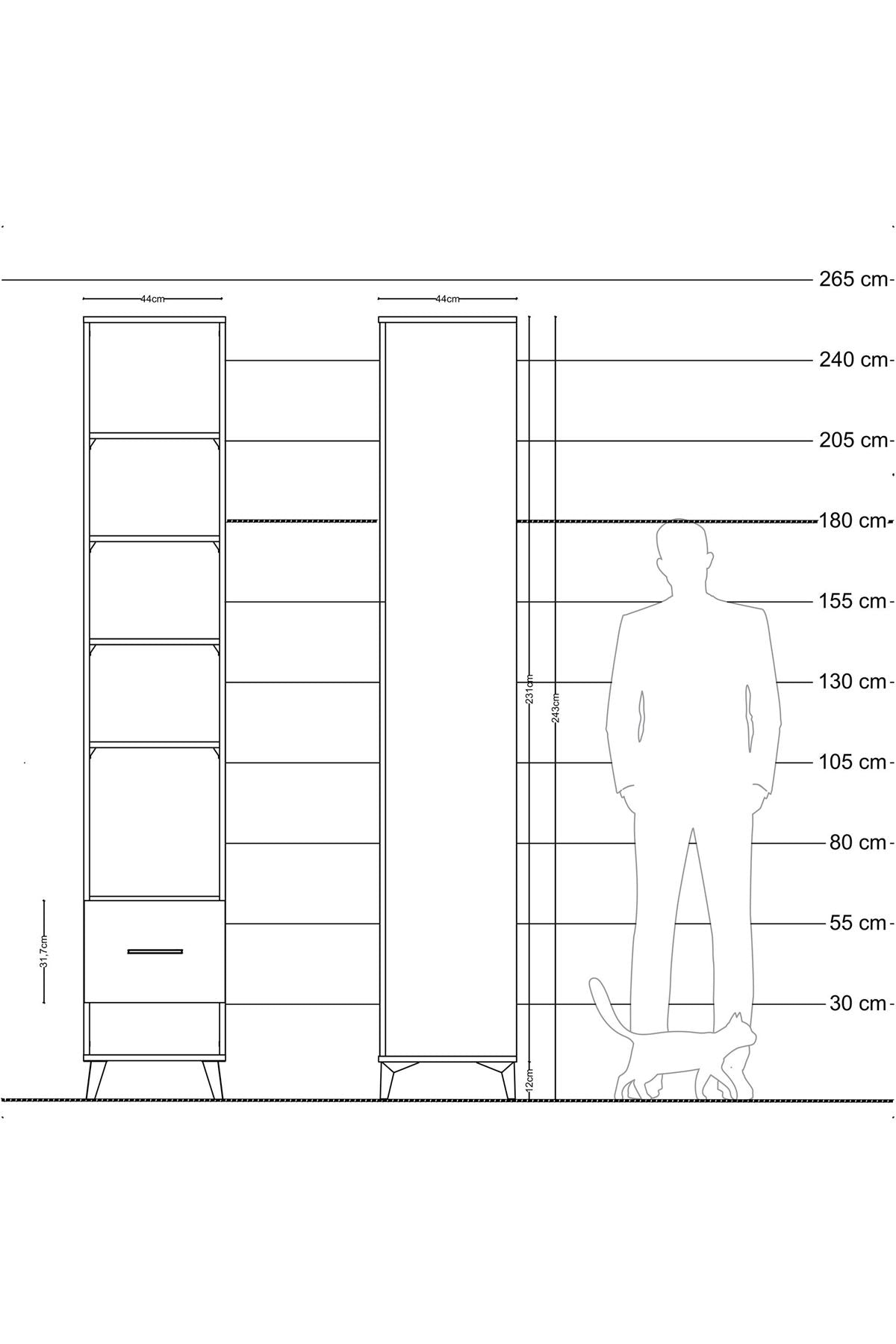 Hyperion Dolap 5 Raflı Tek Çekmeceli 44x44x243 Antrasit-Antrasit