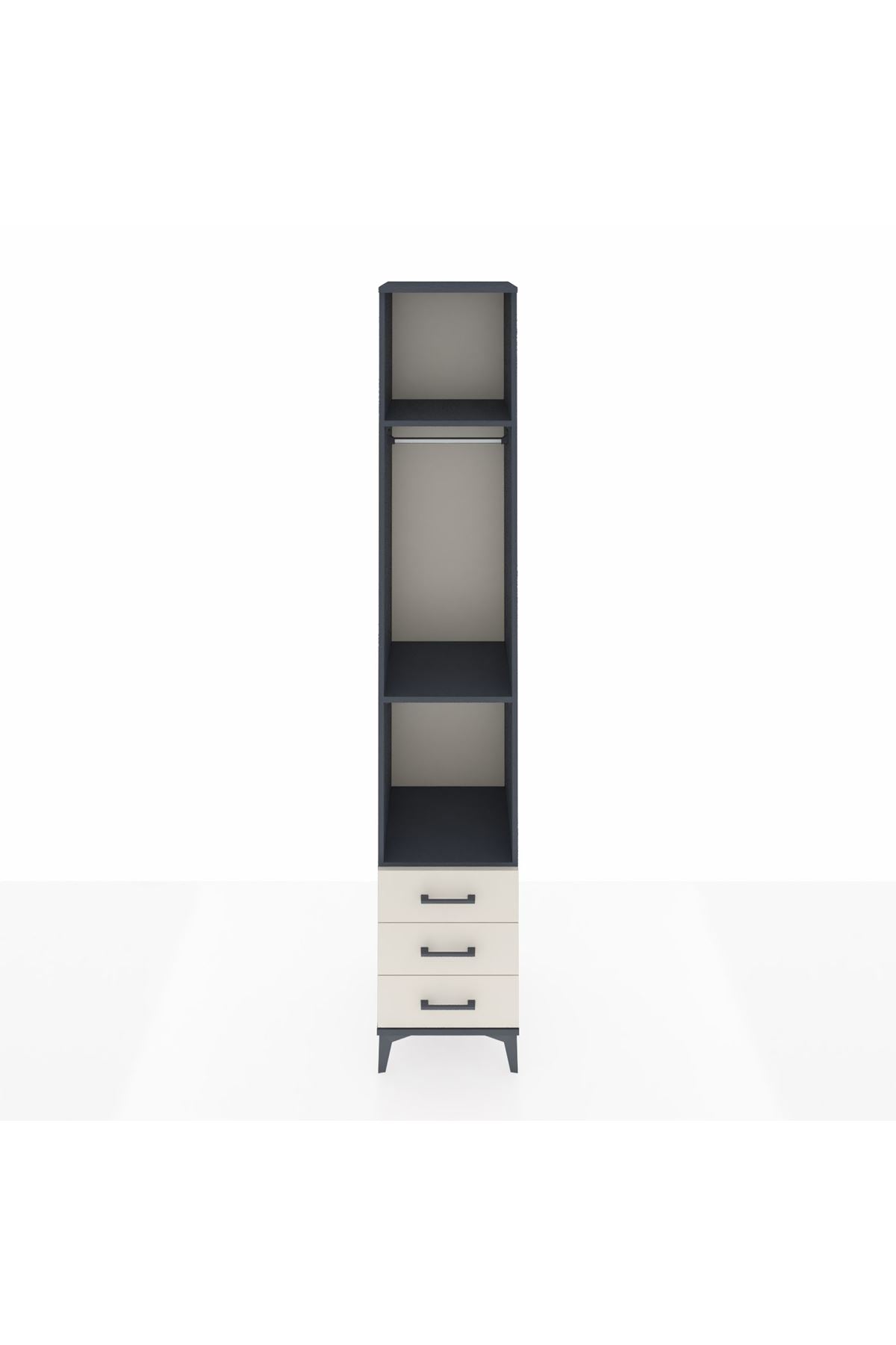 Hyperion Dolap 3 Raflı 3 Çekmeceli Tek Askılı 44x44x243 Antrasit-Aytaşı