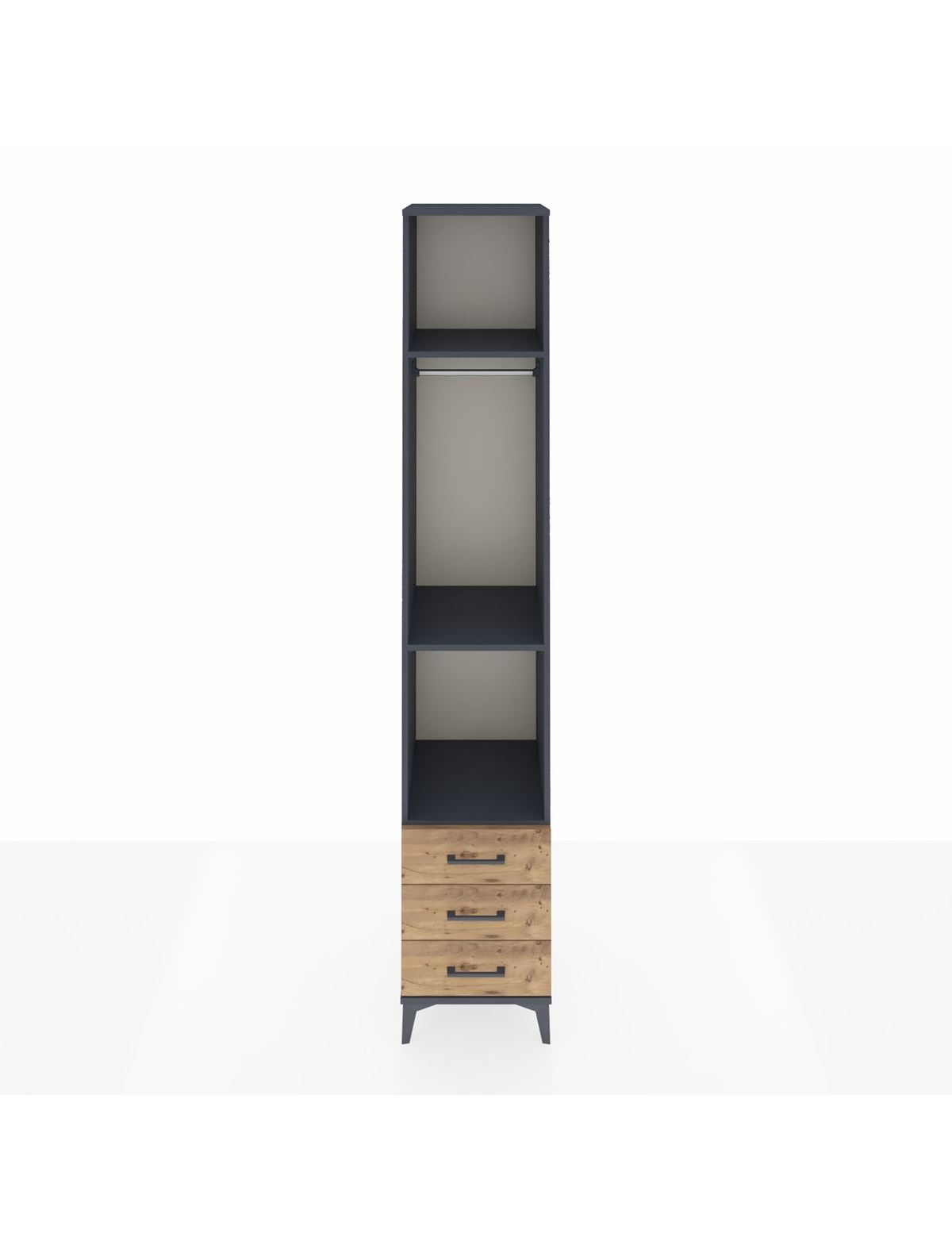 Hyperion Dolap 3 Raflı 3 Çekmeceli Tek Askılı 44x44x243 Antrasit-Çam