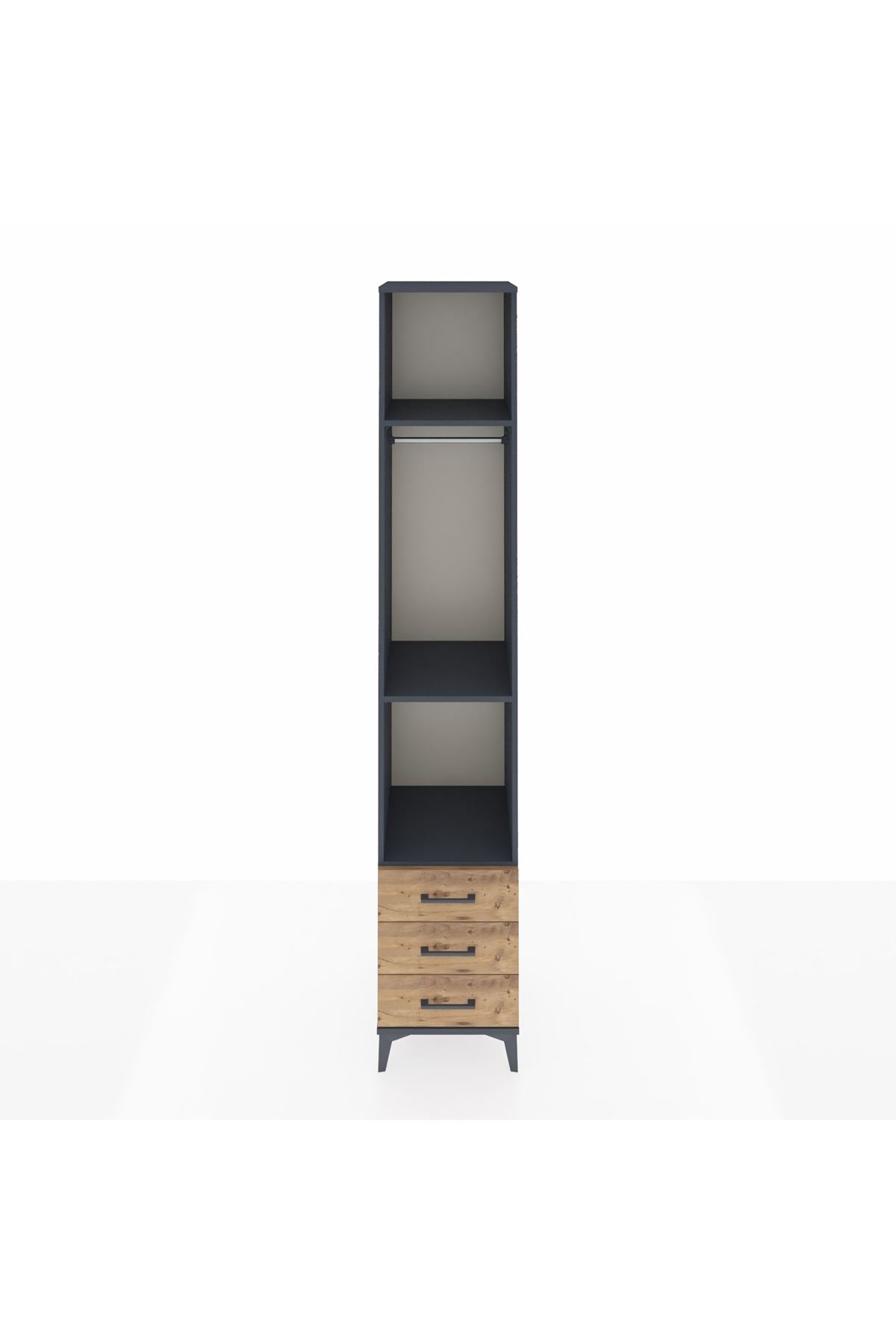 Hyperion Dolap 3 Raflı 3 Çekmeceli Tek Askılı 44x44x243 Antrasit-Çam