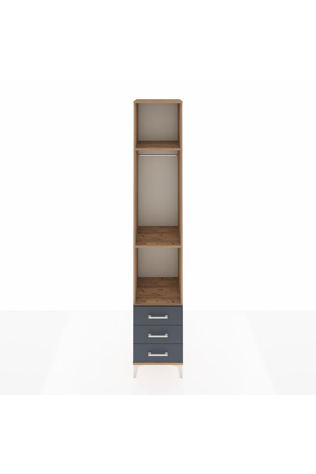 Hyperion Dolap 3 Raflı 3 Çekmeceli Tek Askılı 44x44x243 Çam-Antrasit