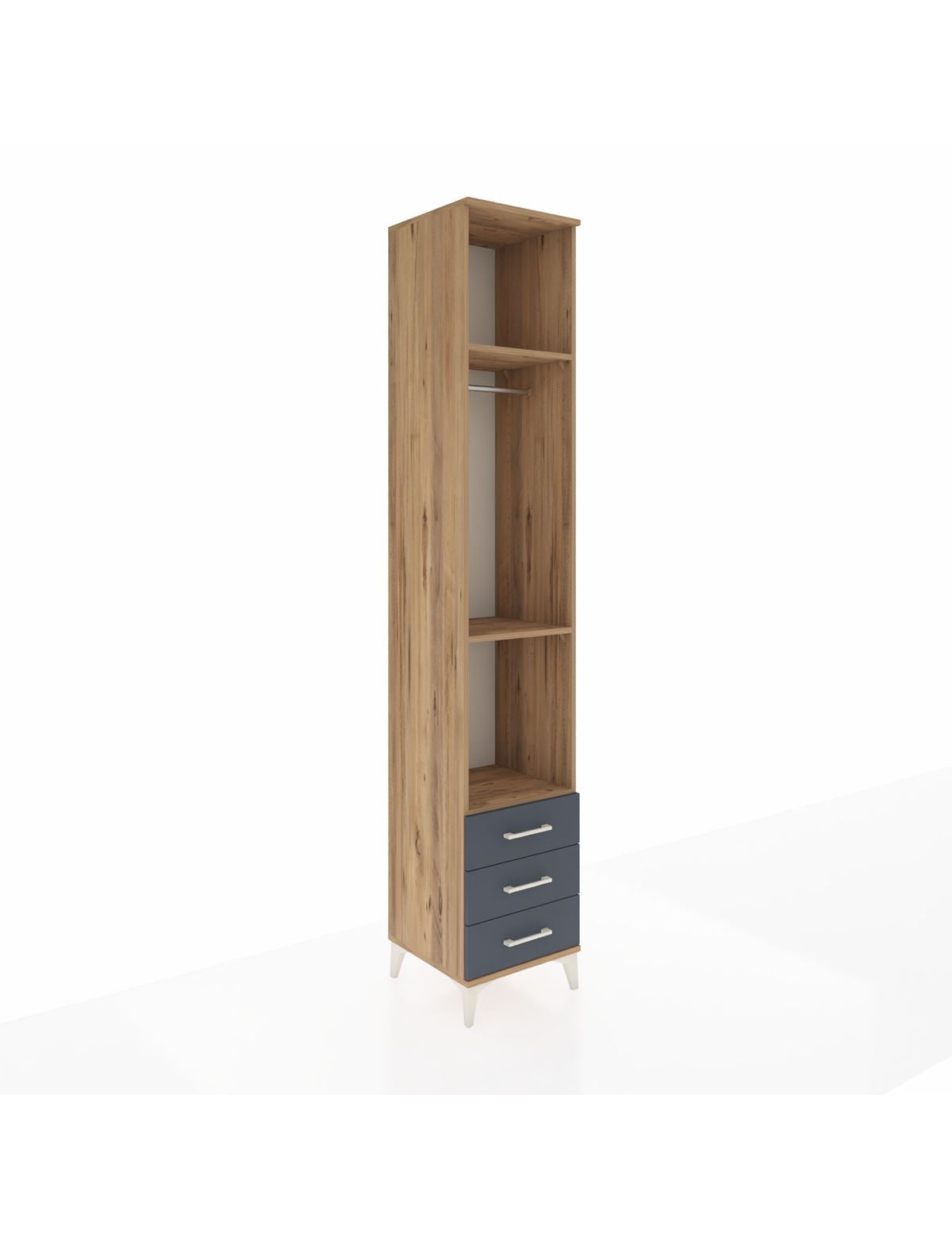Hyperion Dolap 3 Raflı 3 Çekmeceli Tek Askılı 44x44x243 Çam-Antrasit