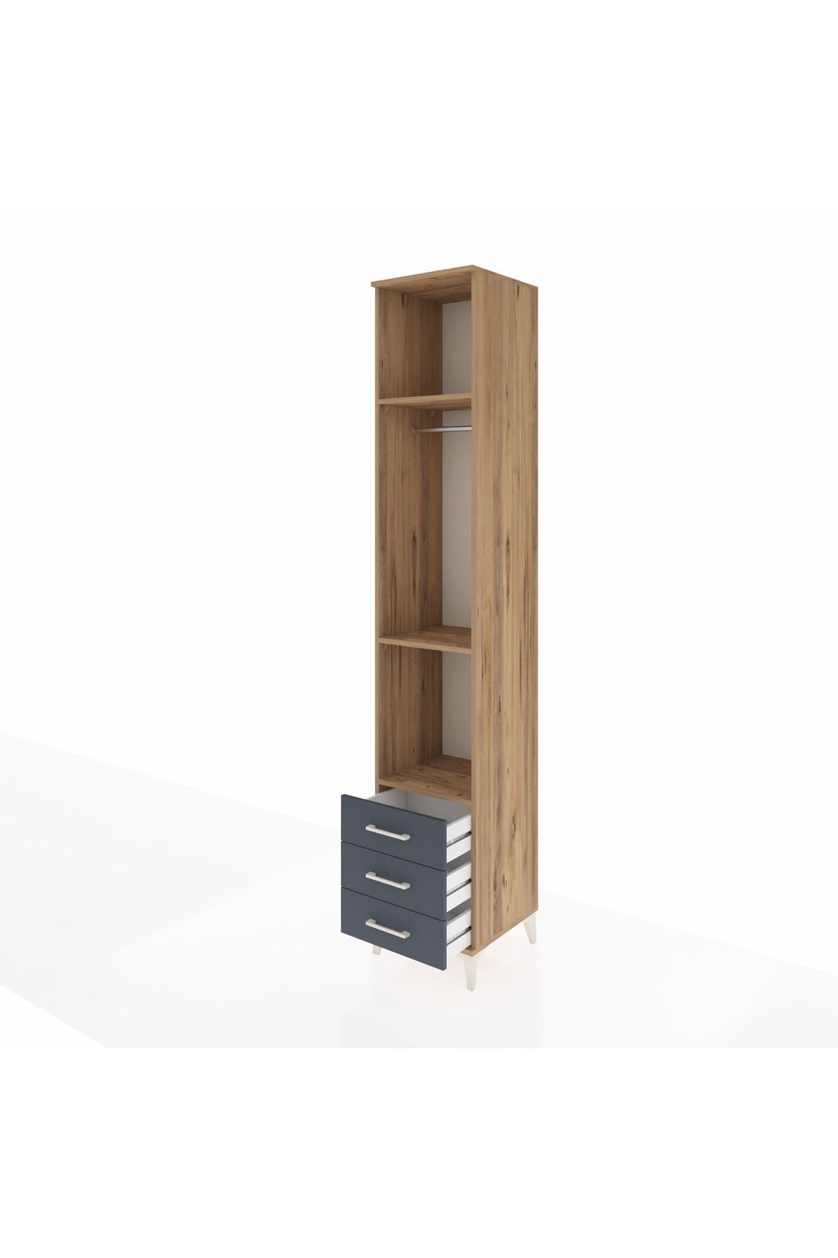 Hyperion Dolap 3 Raflı 3 Çekmeceli Tek Askılı 44x44x243 Çam-Antrasit