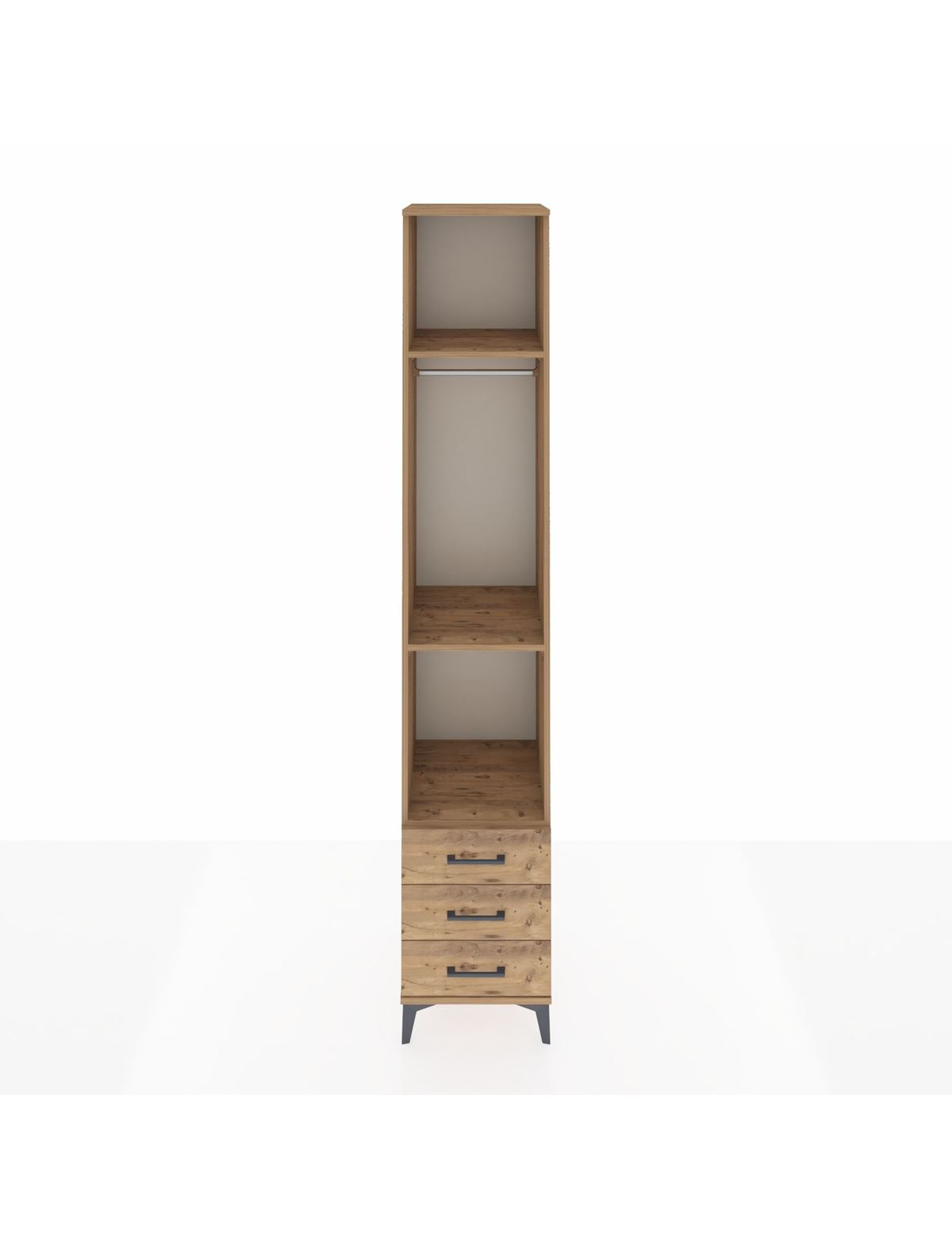 Hyperion Dolap 3 Raflı 3 Çekmeceli Tek Askılı 44x44x243 Çam-Çam