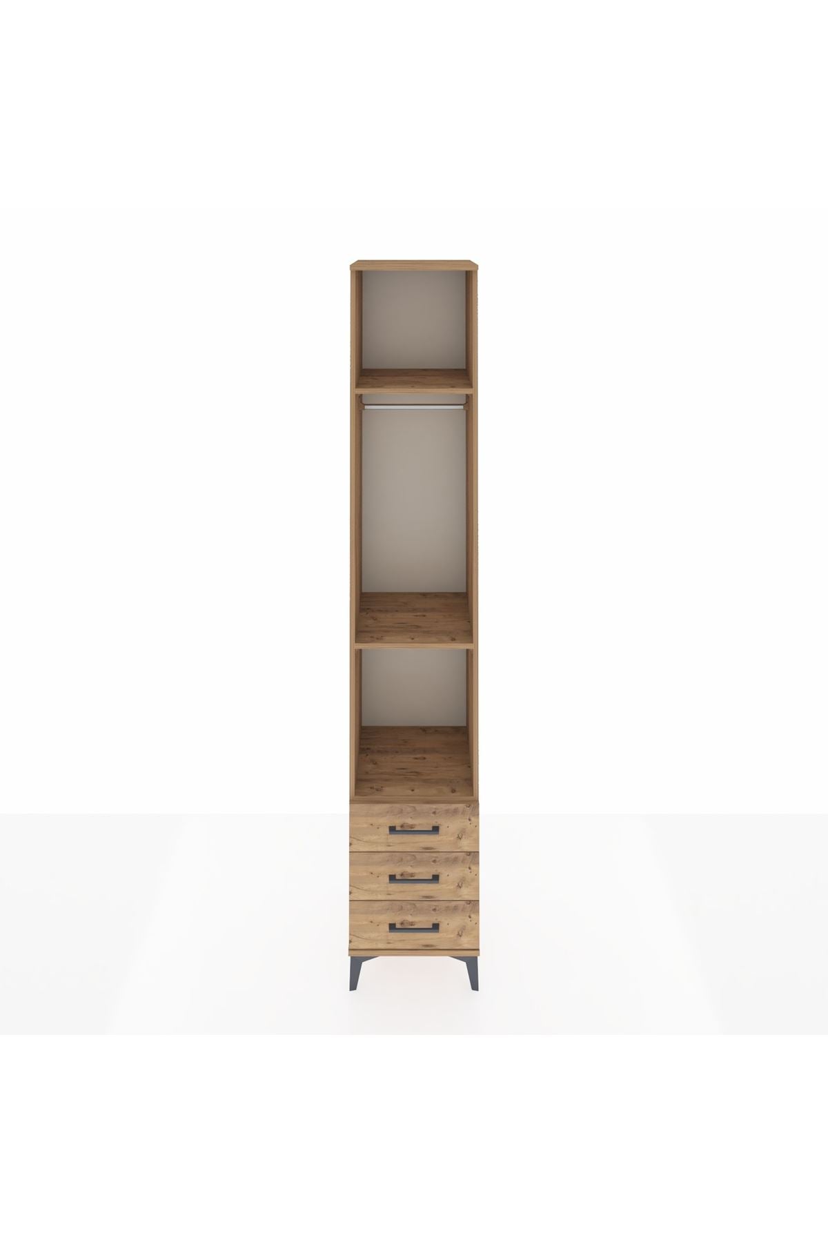 Hyperion Dolap 3 Raflı 3 Çekmeceli Tek Askılı 44x44x243 Çam-Çam