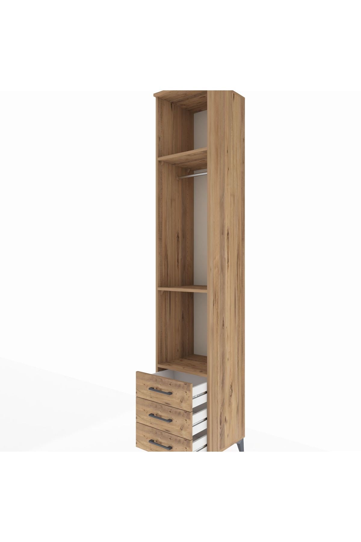 Hyperion Dolap 3 Raflı 3 Çekmeceli Tek Askılı 44x44x243 Çam-Çam