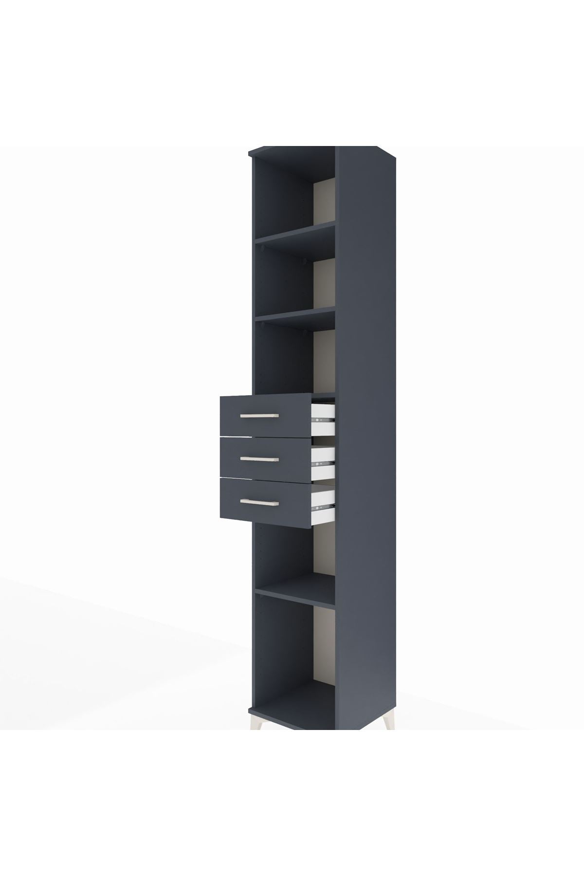 Hyperion Dolap 4 Raflı 3 Çekmeceli 44x44x243 Antrasit-Antrasit