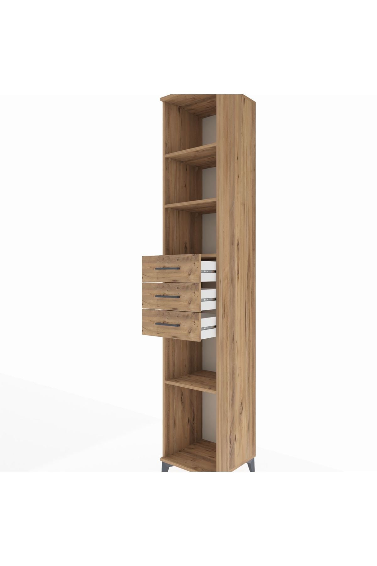 Hyperion Dolap 4 Raflı 3 Çekmeceli 44x44x243 Çam-Çam