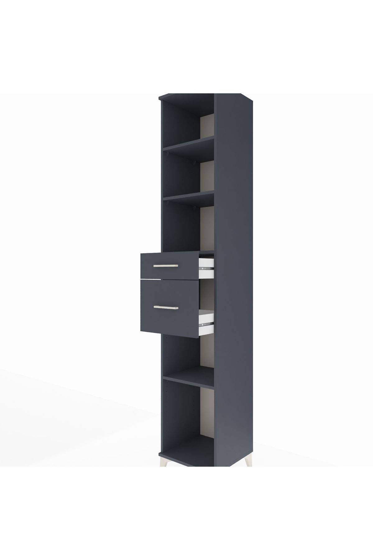 Hyperion Dolap 4 Raflı 2 Çekmeceli 44x44x243 Antrasit-Antrasit